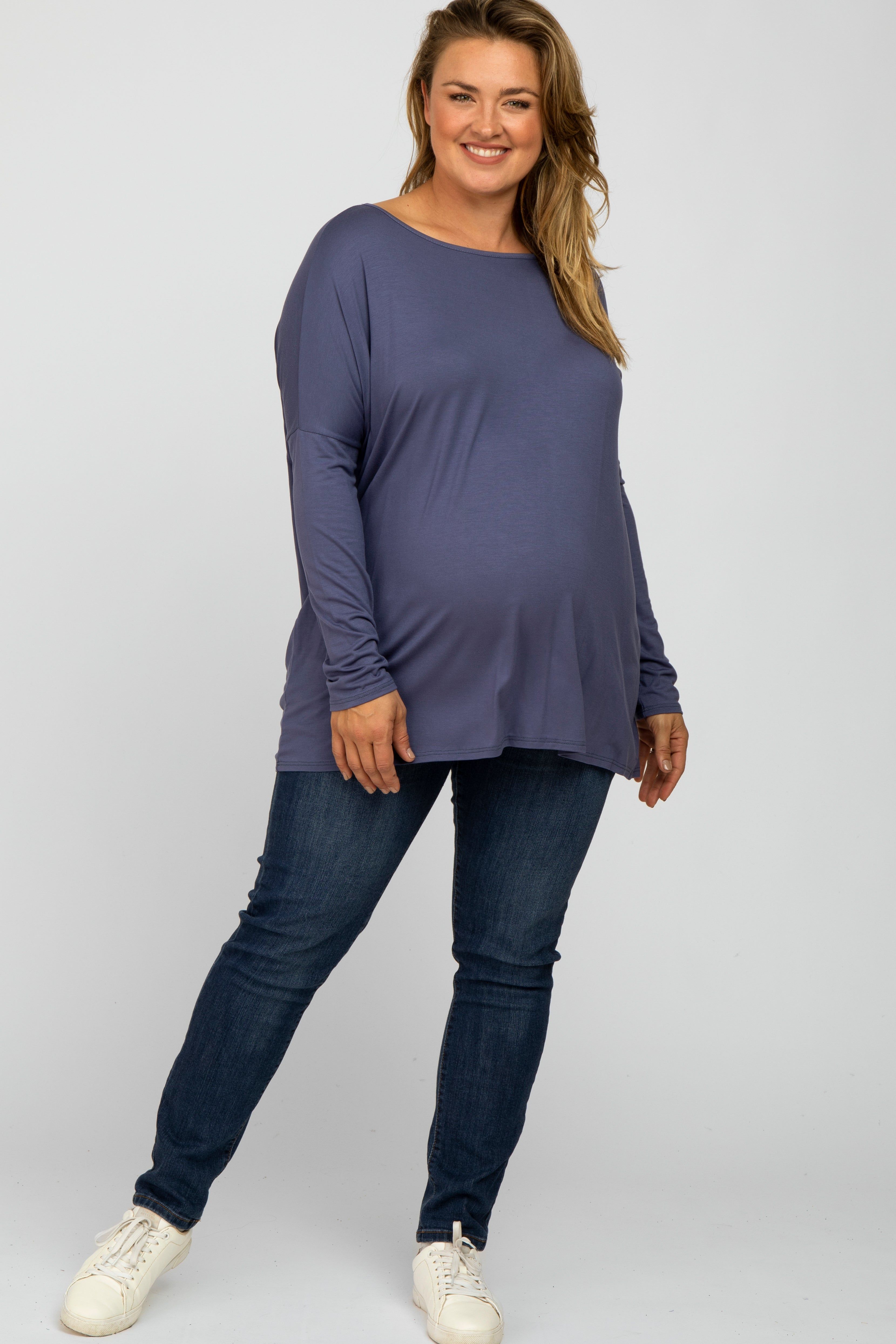 Blue Dolman Long Sleeve Maternity Plus Top sold by Pinkblush product image thumbnail 2