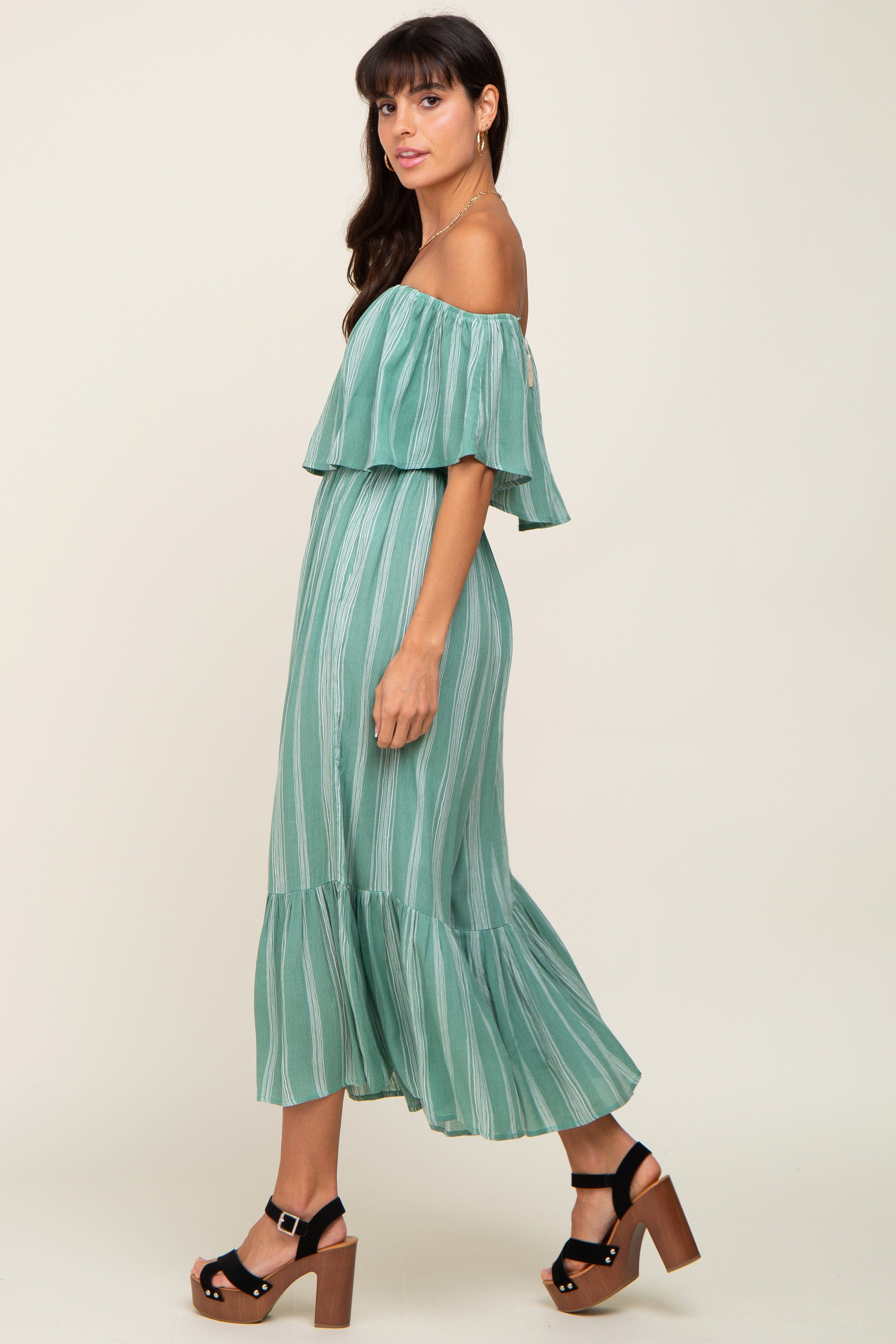 Green Striped Off Shoulder Jumpsuit sold by Pinkblush product image thumbnail 2