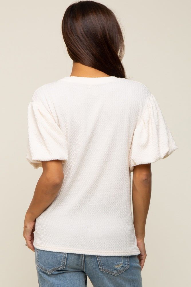 Cream Textured Knit Short Puff Sleeve Maternity Top sold by Pinkblush product image thumbnail 3
