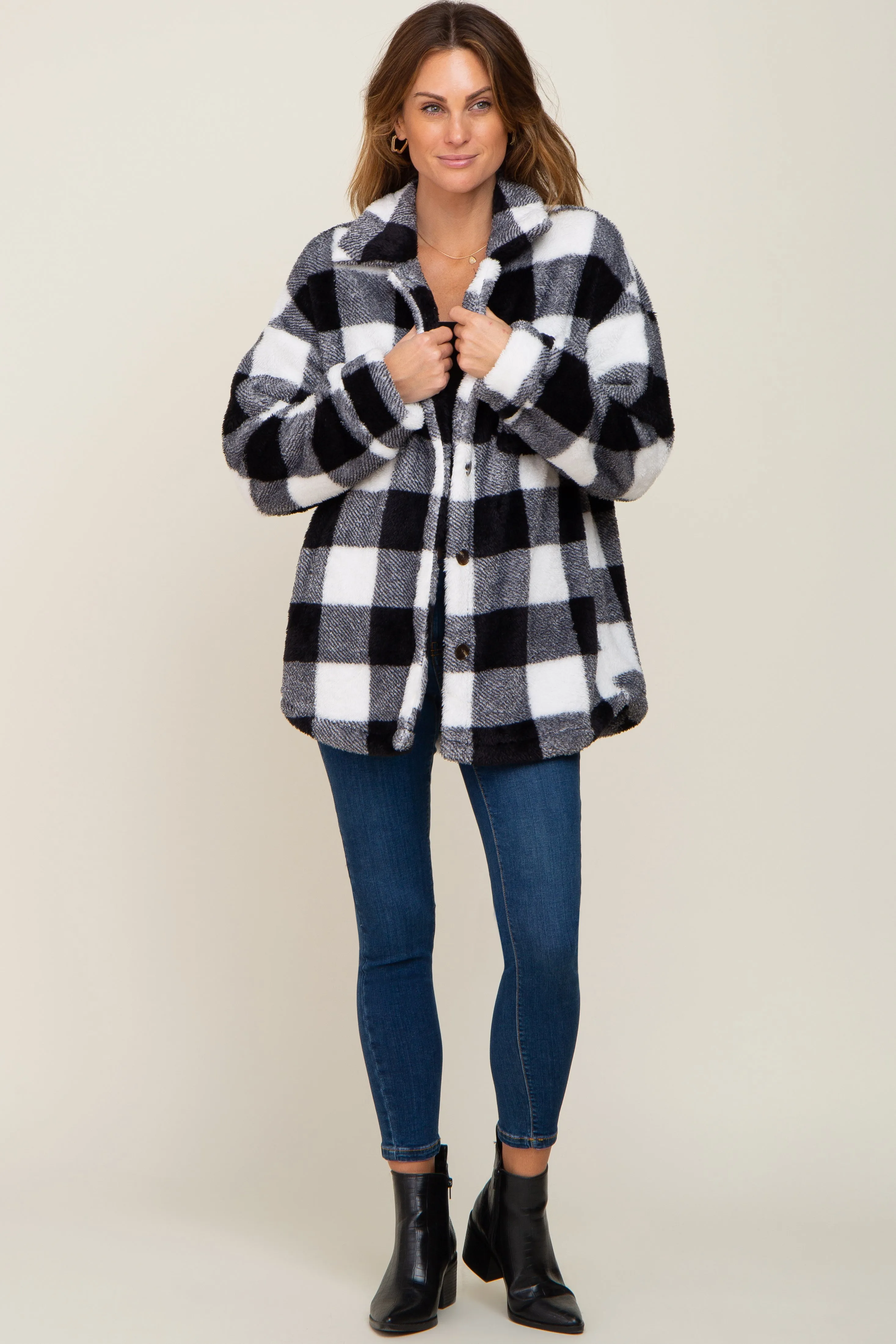 Black Plaid Fuzzy Shirt Jacket sold by Pinkblush product image thumbnail 4