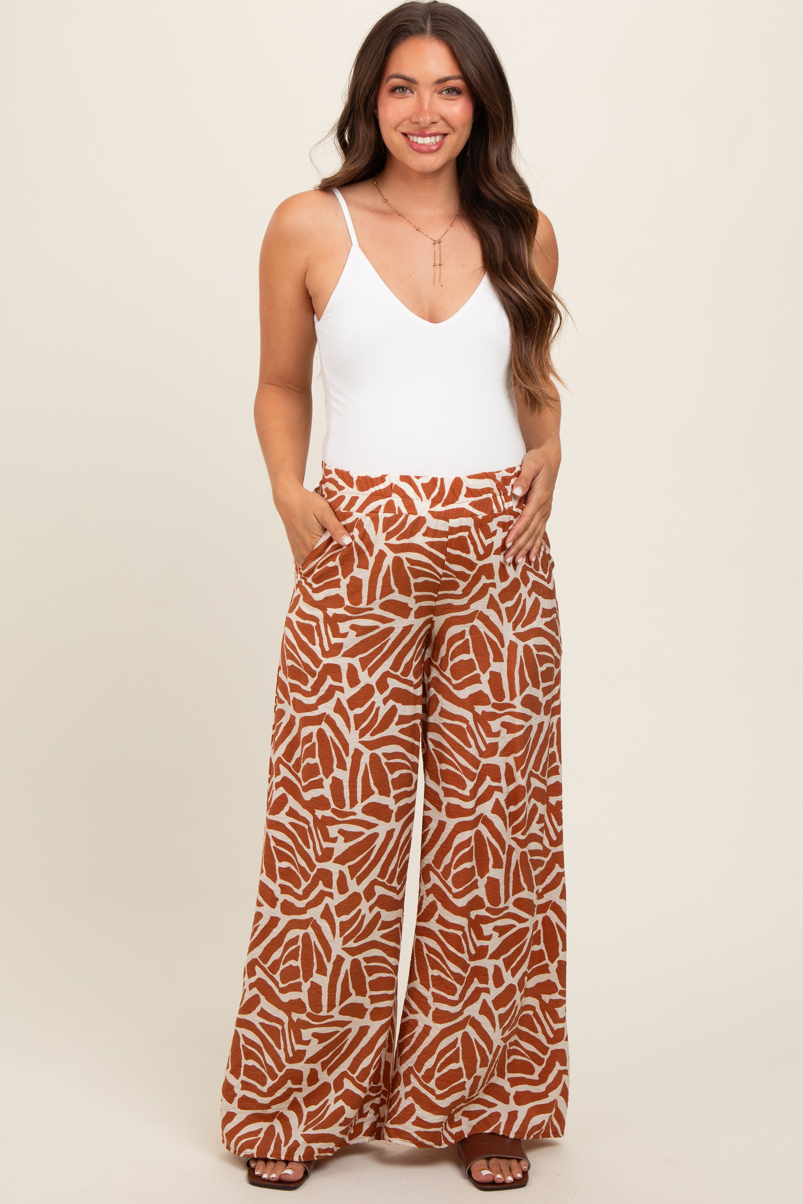 Camel Smocked Wide Leg Maternity Pants sold by Pinkblush product image thumbnail 2