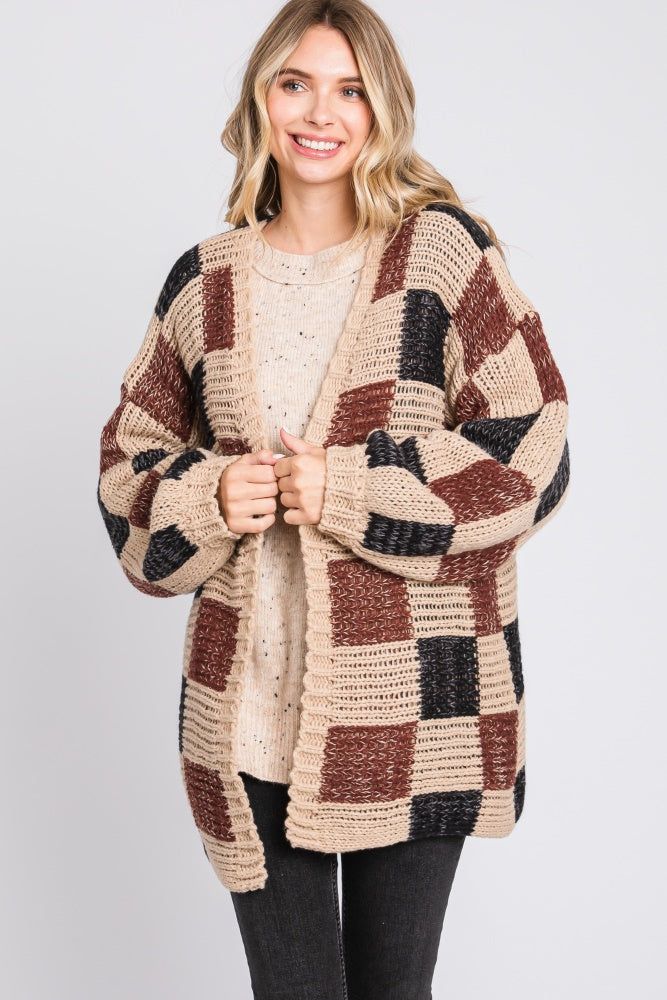 Black Checkered Oversized Cardigan sold by Pinkblush