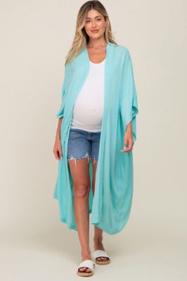 Mint Green Open Front Long Maternity Coverup sold by Pinkblush