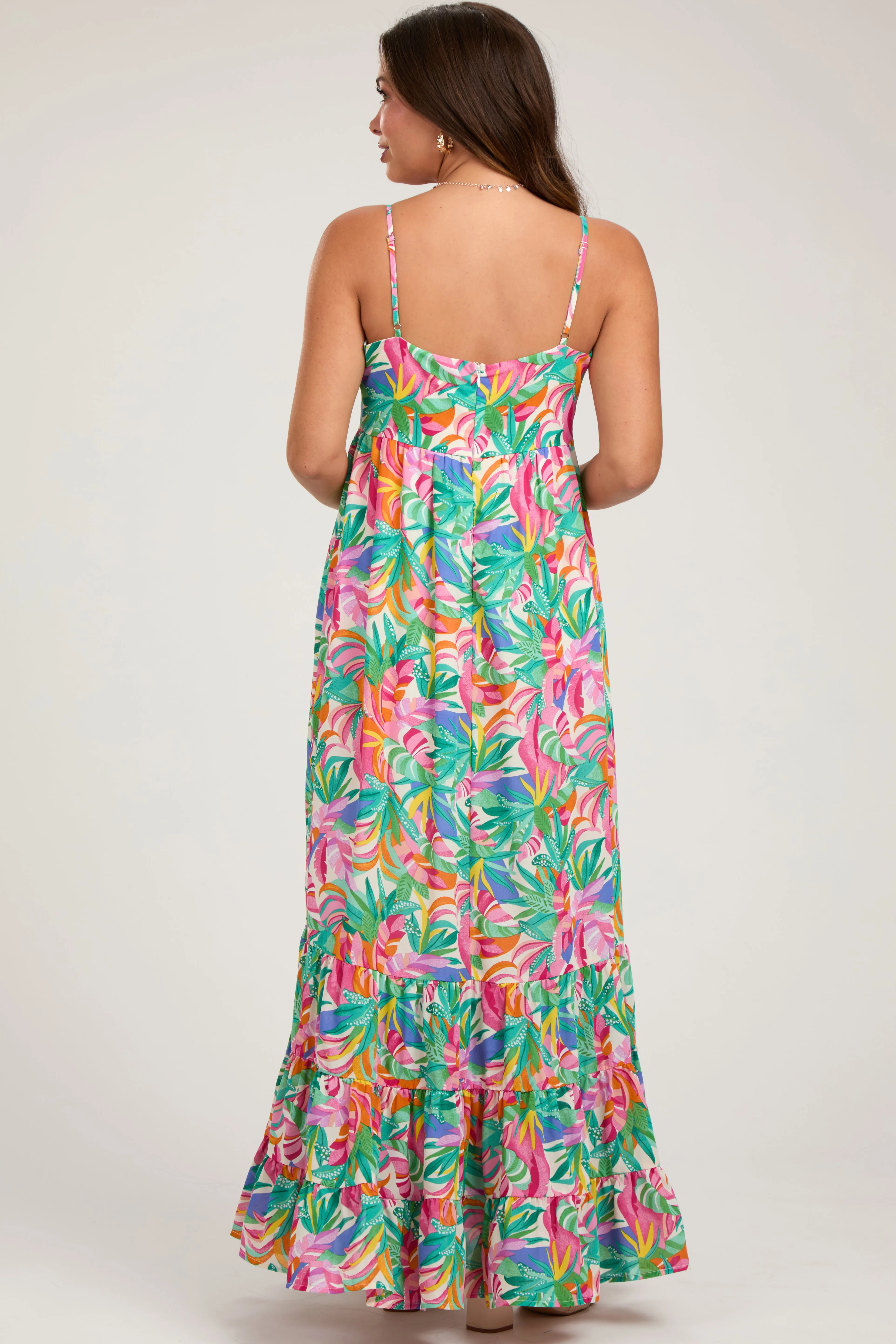 Green Floral Sleeveless Ruffle Hem Maternity Maxi Dress sold by Pinkblush product image thumbnail 3
