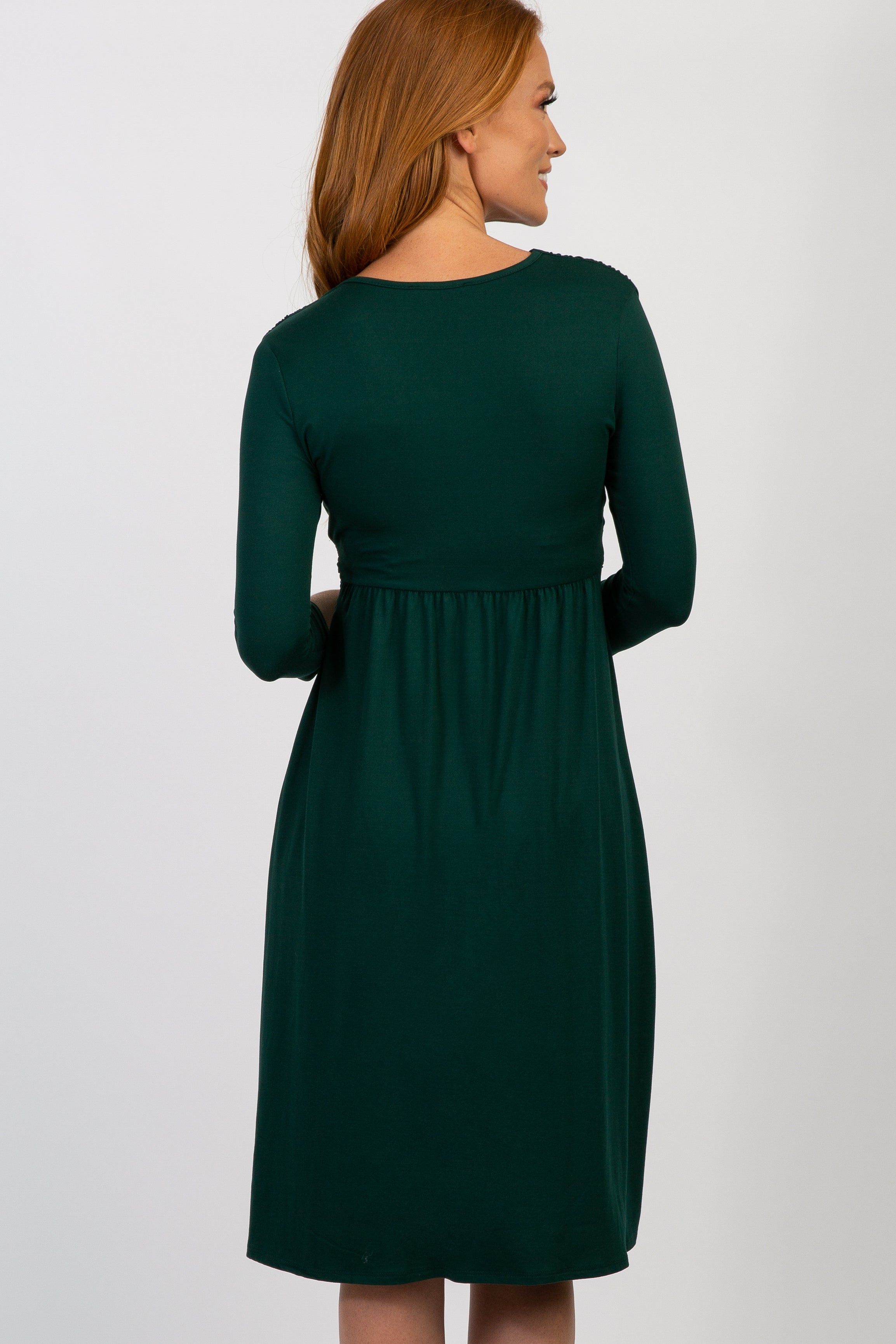 Forest Green Twist Front 3/4 Sleeve Dress sold by Pinkblush product image thumbnail 4