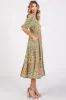 Beige Floral Button Front Ruffle Hem Midi Dress sold by Pinkblush