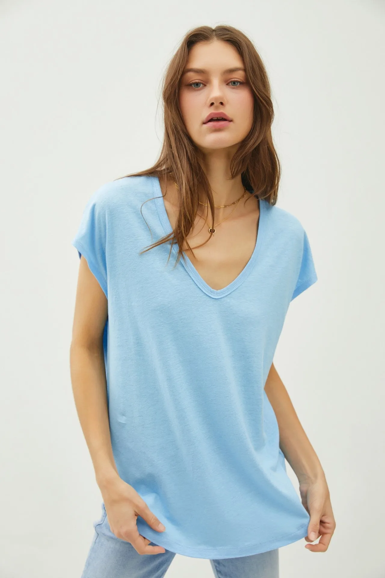 Blue V-Neck Top sold by Pinkblush