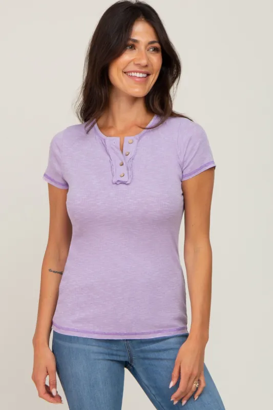 Lavender Ribbed Button Front Top sold by Pinkblush