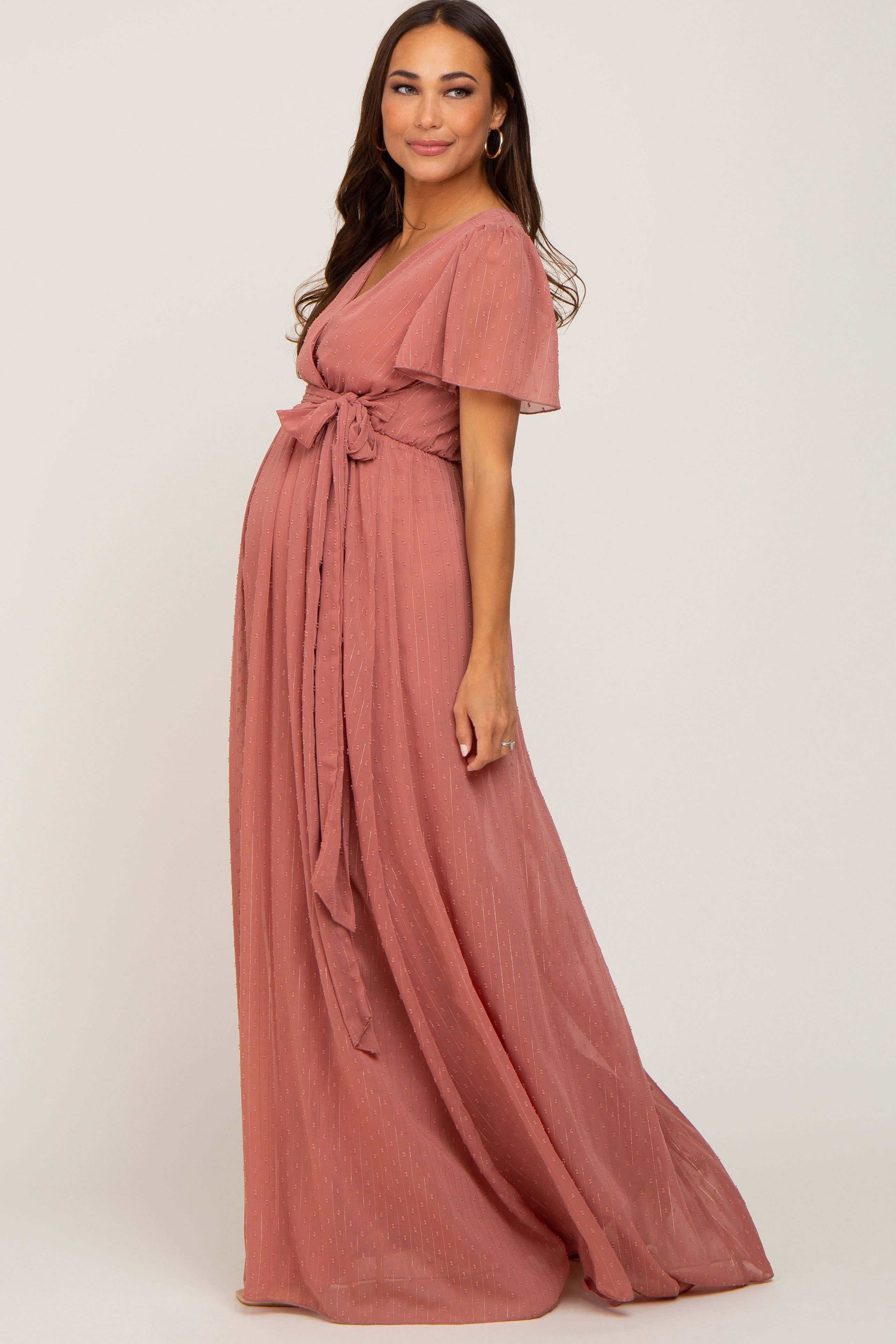 Mauve Swiss Dot Chiffon Maternity Maxi Dress sold by Pinkblush product image thumbnail 2