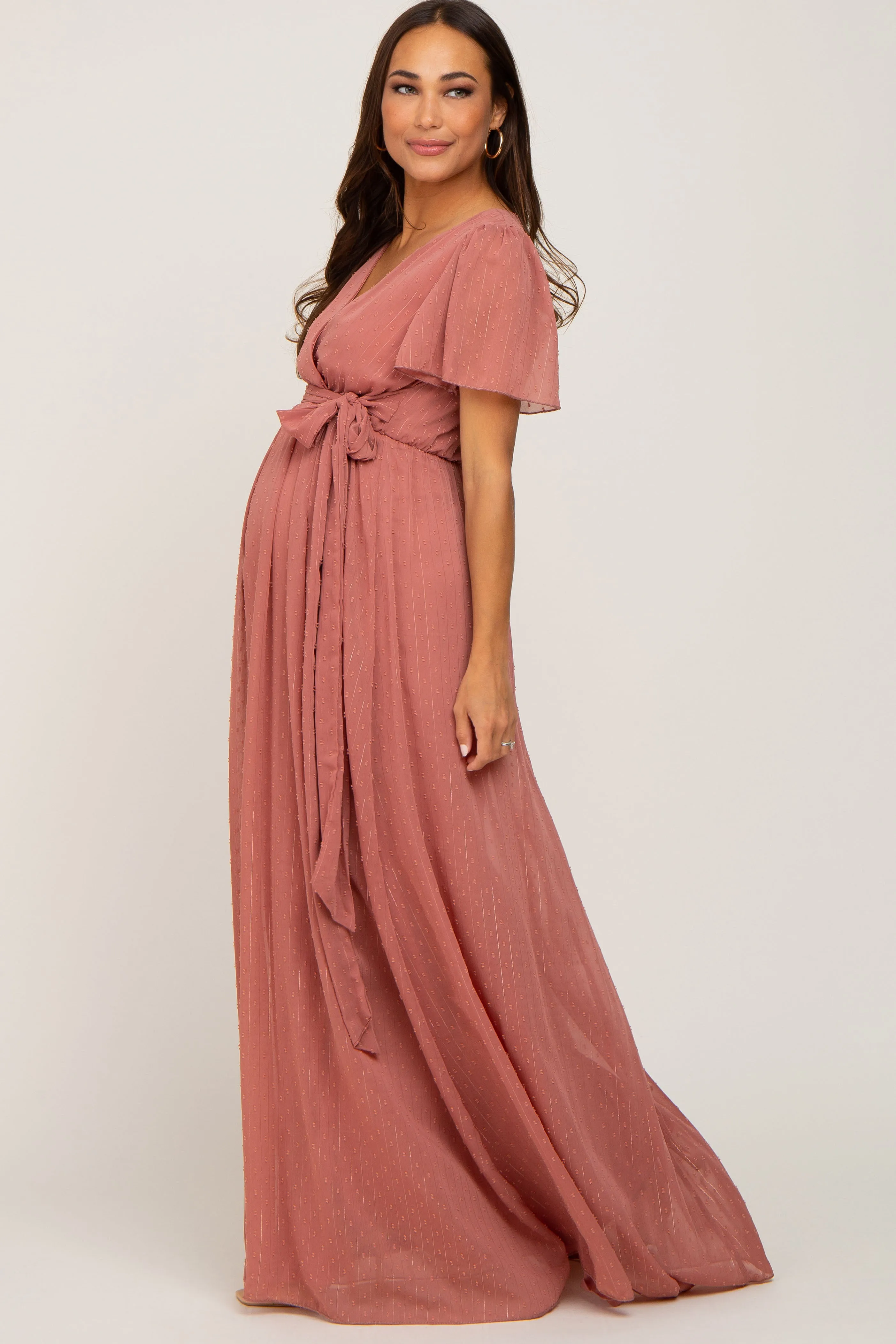 Mauve Swiss Dot Chiffon Maternity Maxi Dress sold by Pinkblush product image thumbnail 2