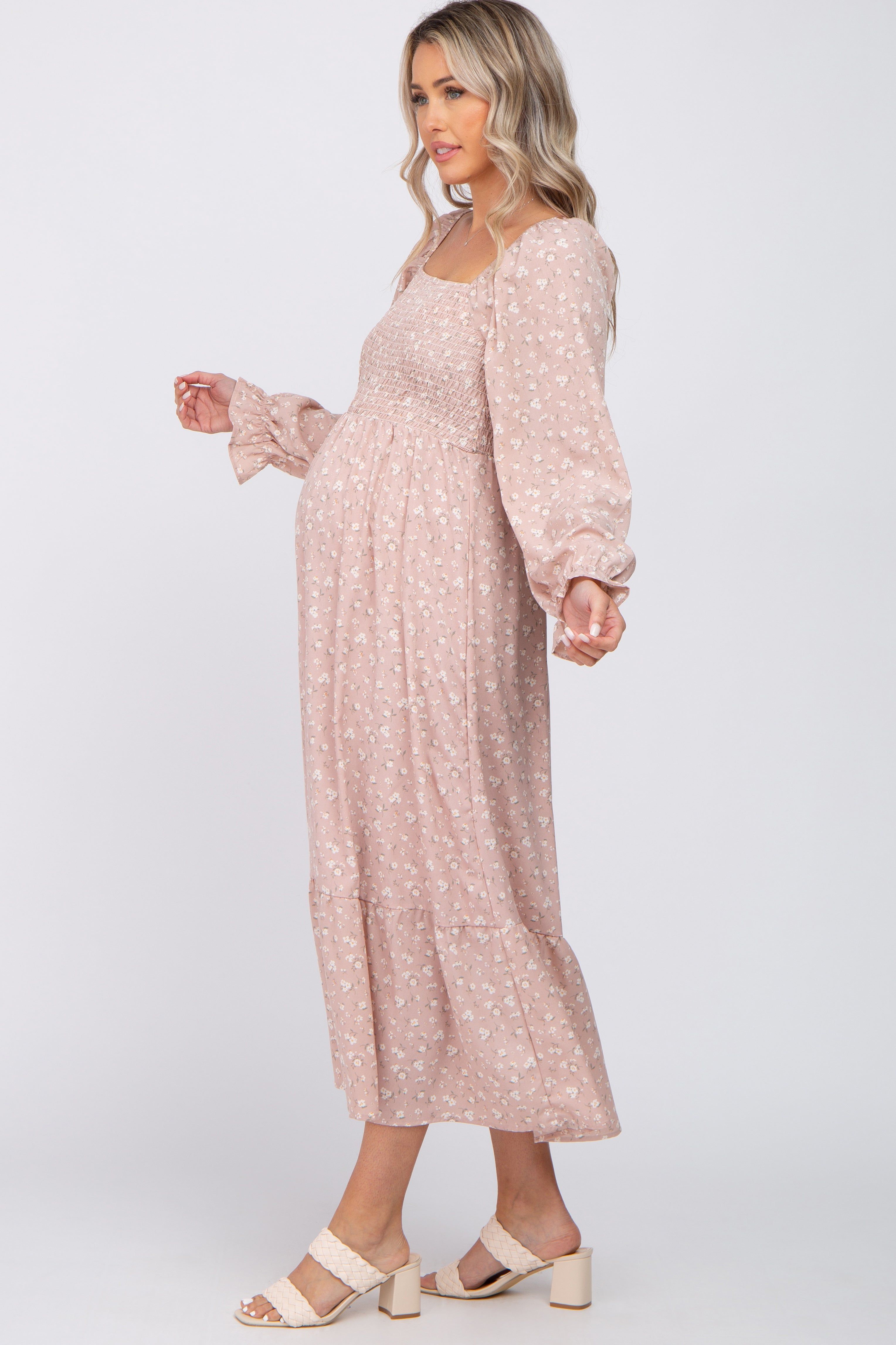 Light Pink Floral Square Neck Maternity Midi Dress sold by Pinkblush product image thumbnail 2