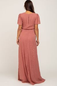 Mauve Swiss Dot Chiffon Maternity Maxi Dress sold by Pinkblush