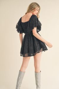 Black Sequined Lace Flared Mini Dress sold by Pinkblush