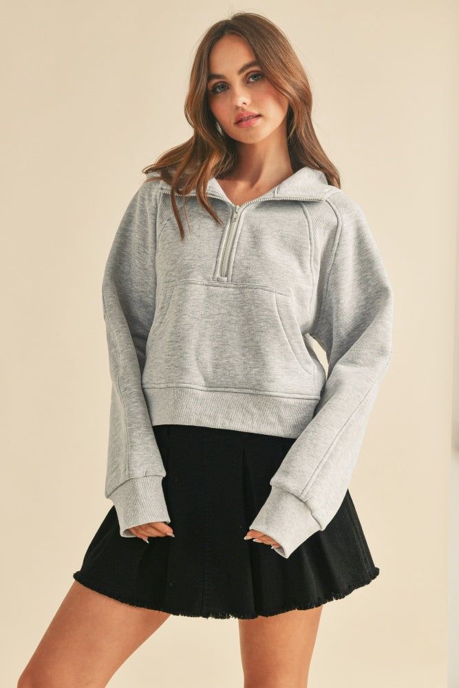 Heather Gray Half-Zip Hoodie sold by Pinkblush
