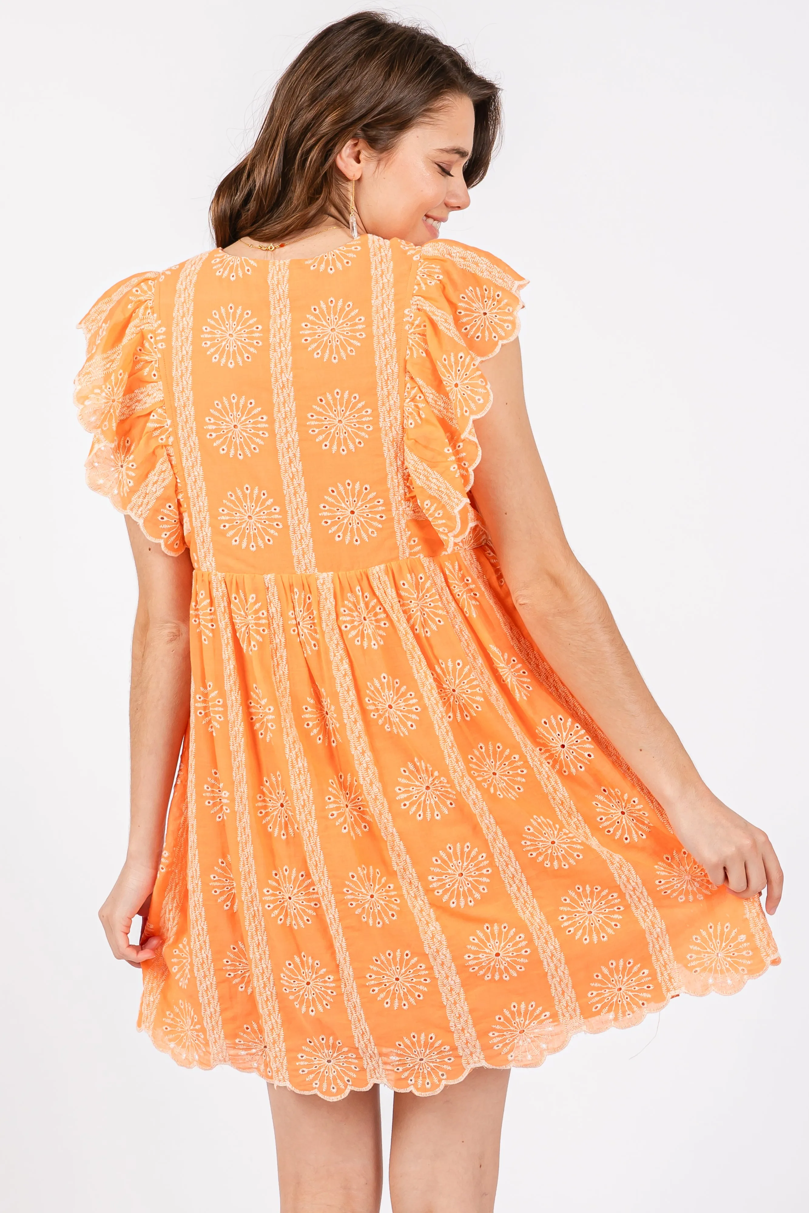 Orange Embroidered Flutter Sleeve Dress sold by Pinkblush product image thumbnail 3