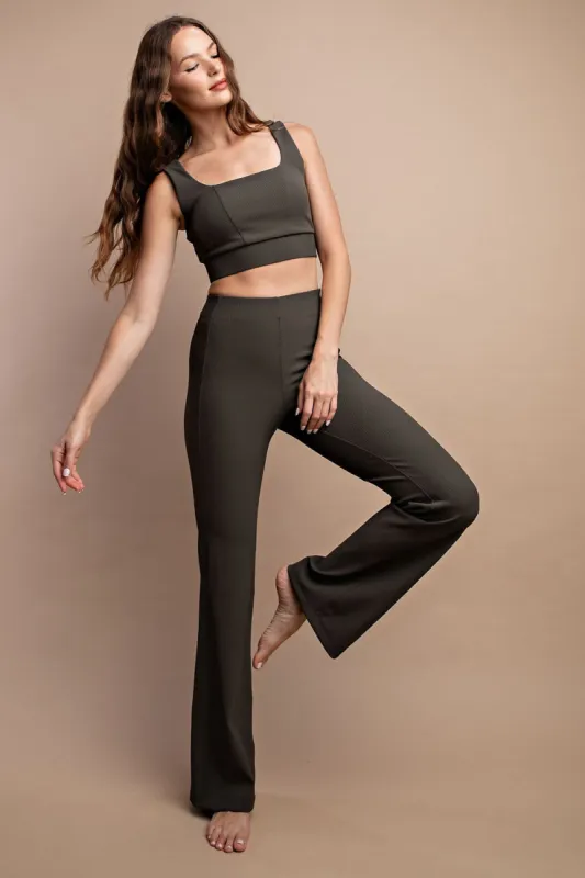 Olive Ribbed Flared Leggings sold by Pinkblush