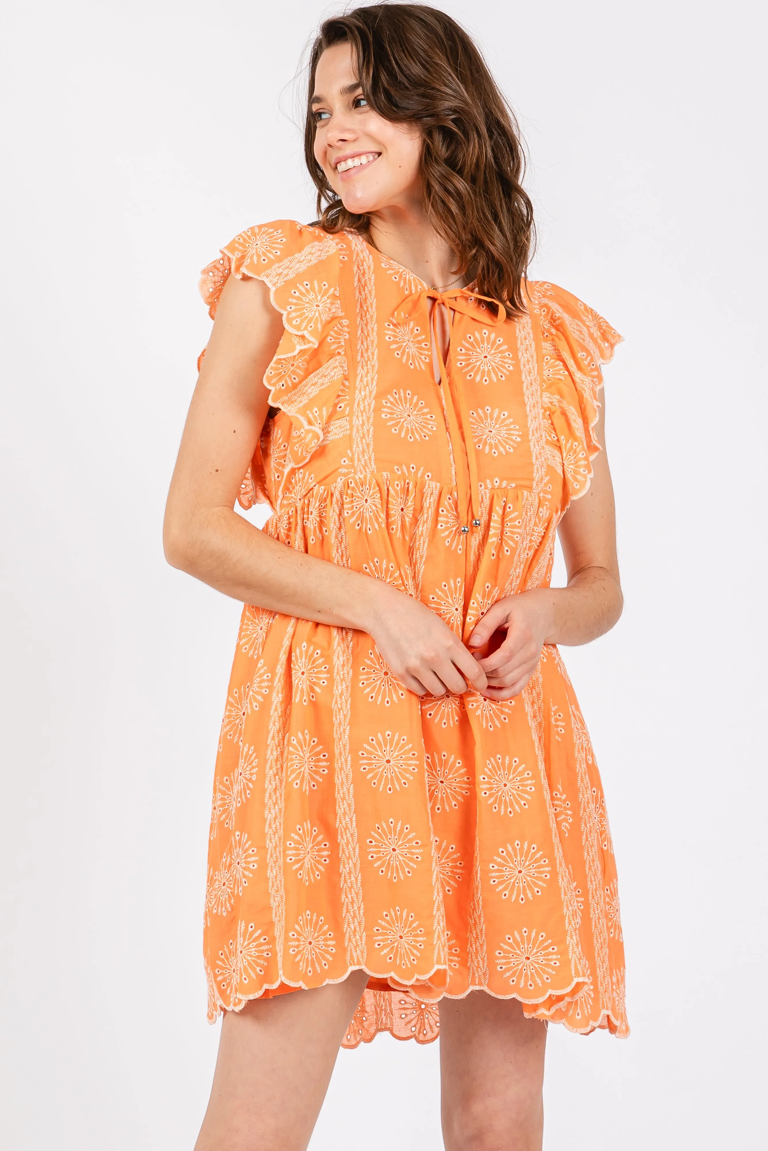 Orange Embroidered Flutter Sleeve Dress sold by Pinkblush product image thumbnail 2