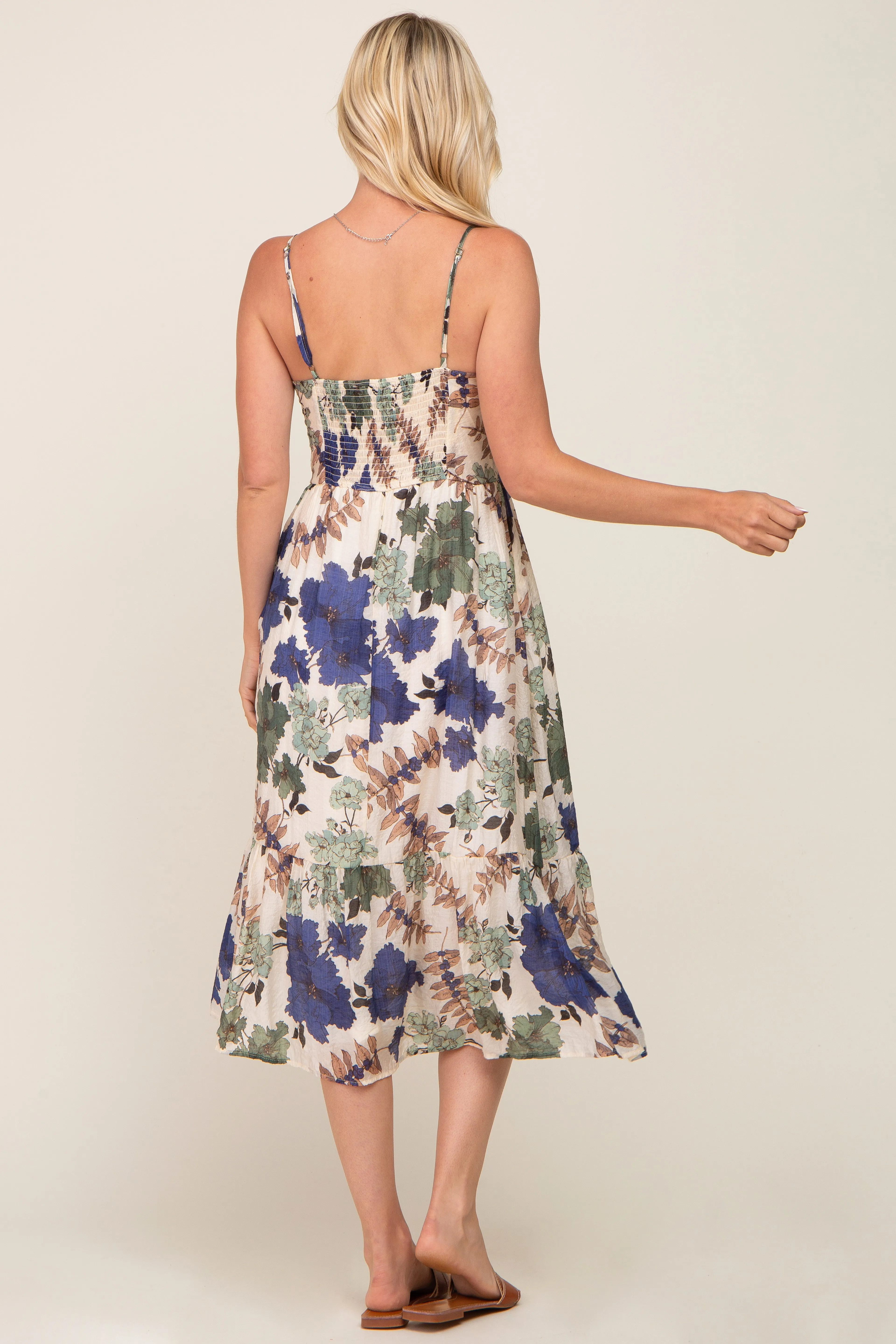 Cream Floral Sleeveless Midi Dress sold by Pinkblush product image thumbnail 3