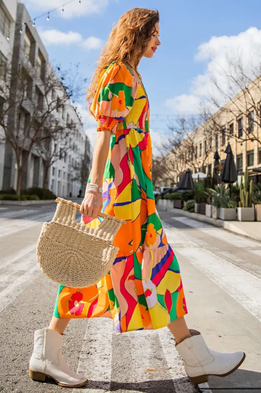 Mango Geo Printed Poplin Tiered Midi Dress sold by Pinkblush