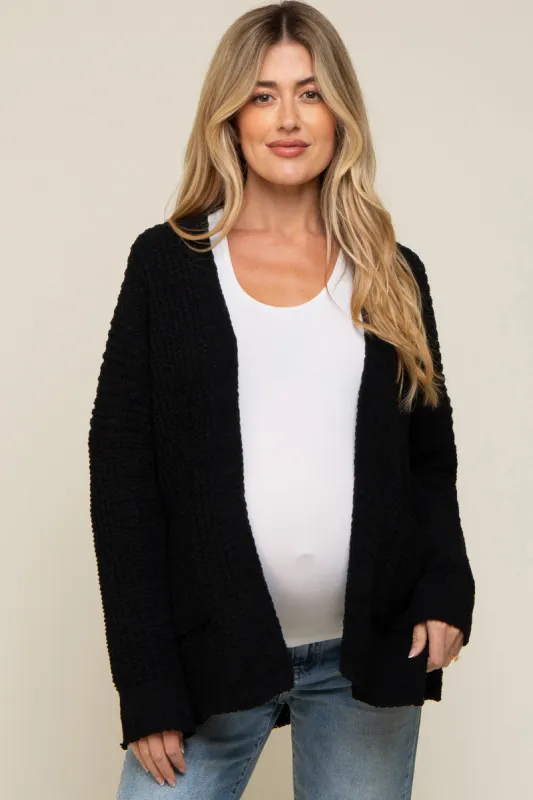 Black Brushed Chenille Knit Maternity Cardigan sold by Pinkblush