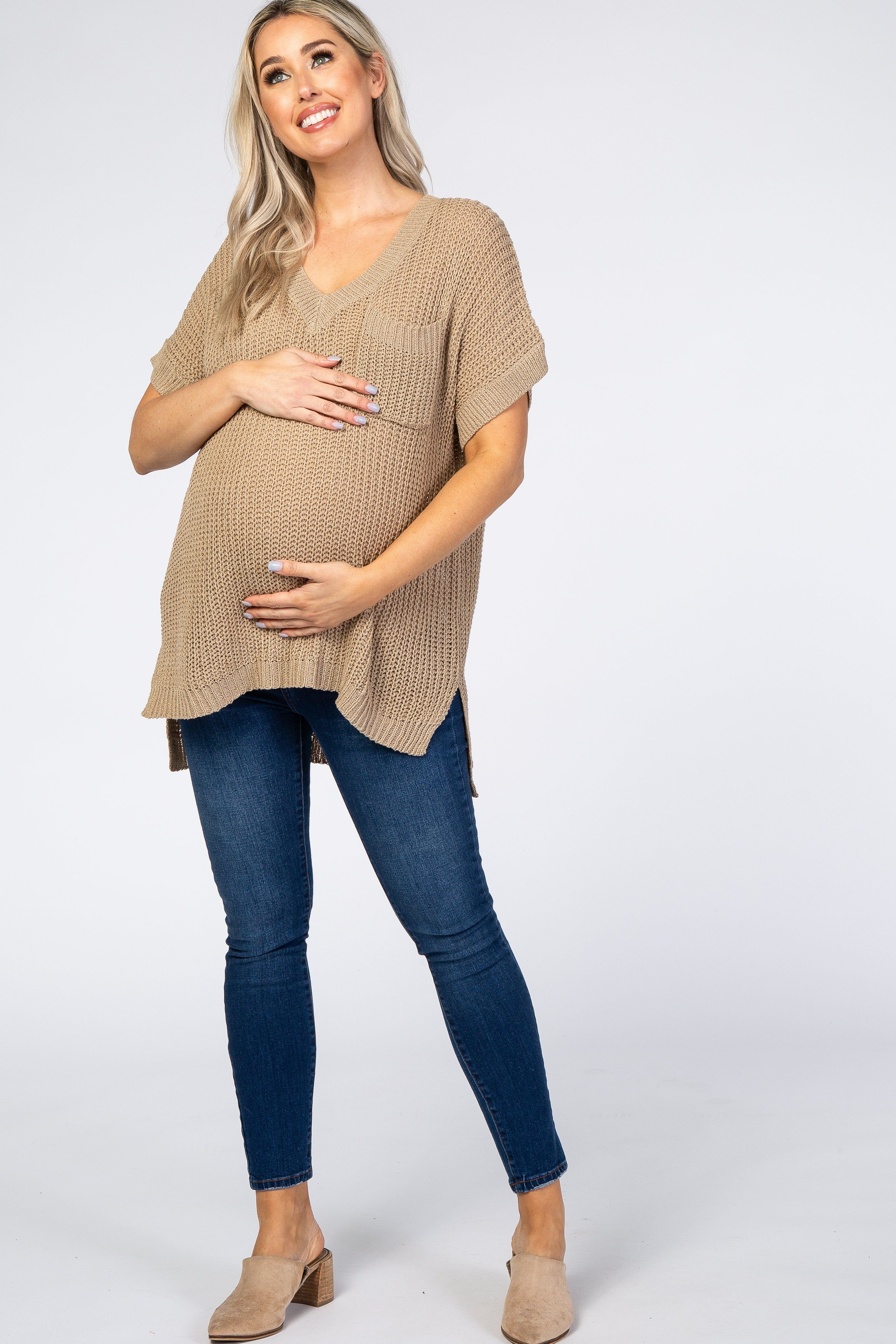 Dark Taupe Front Pocket Knit Maternity Top sold by Pinkblush product image thumbnail 2