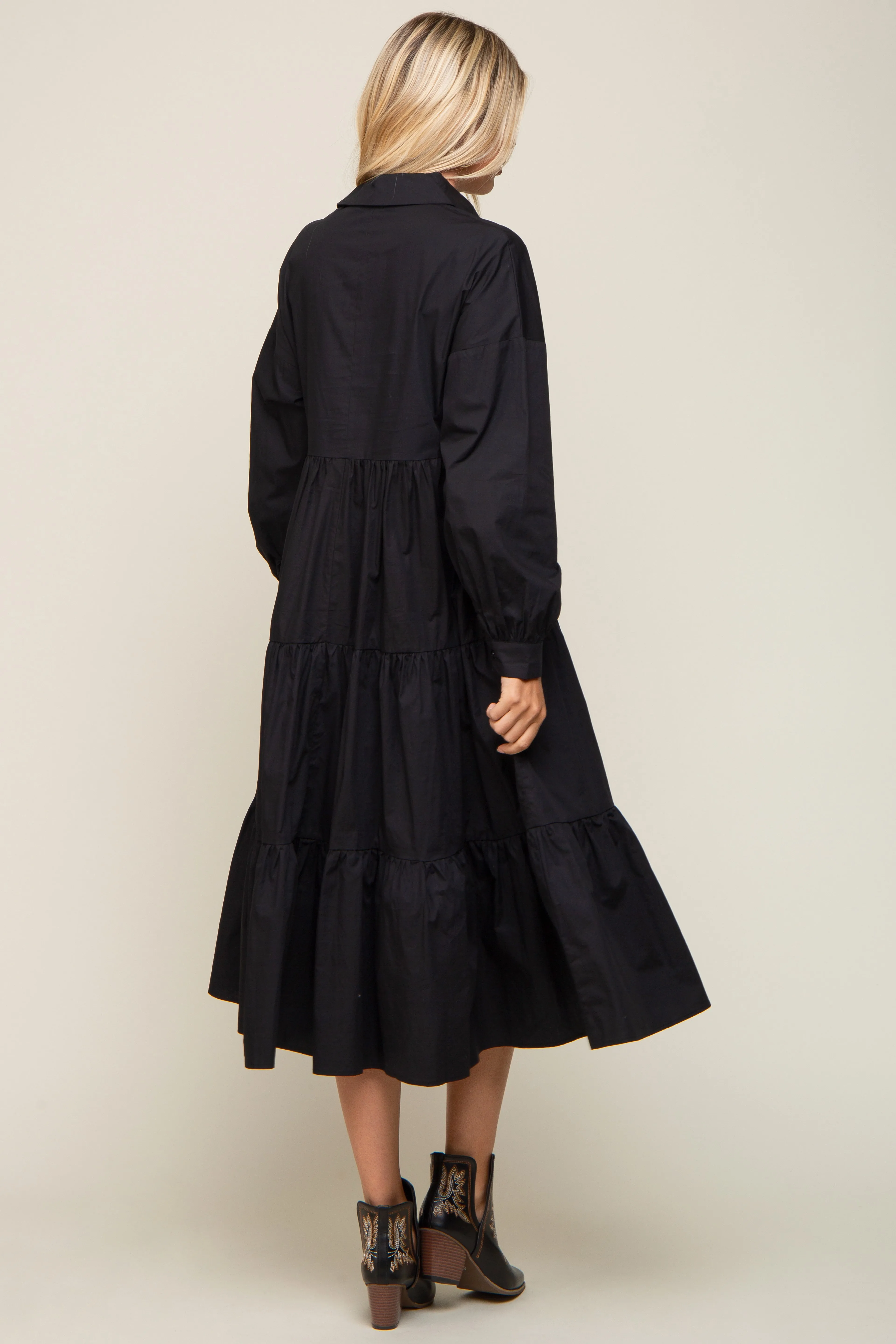 Black Tiered Button Down Midi Dress sold by Pinkblush product image thumbnail 3