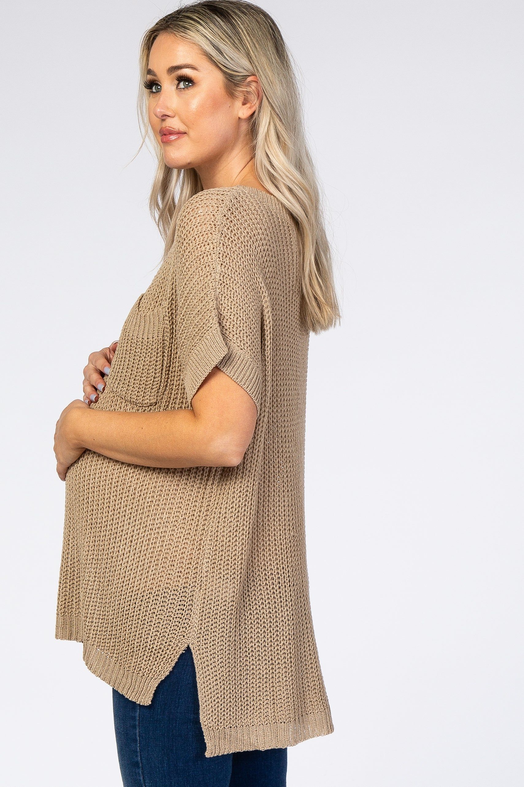 Dark Taupe Front Pocket Knit Maternity Top sold by Pinkblush product image thumbnail 3