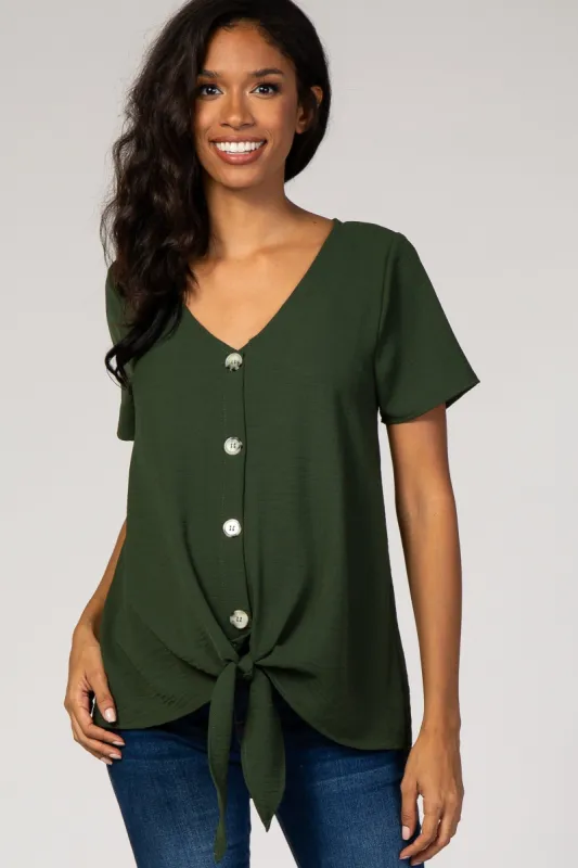 Olive Button Tie Front Maternity Top sold by Pinkblush