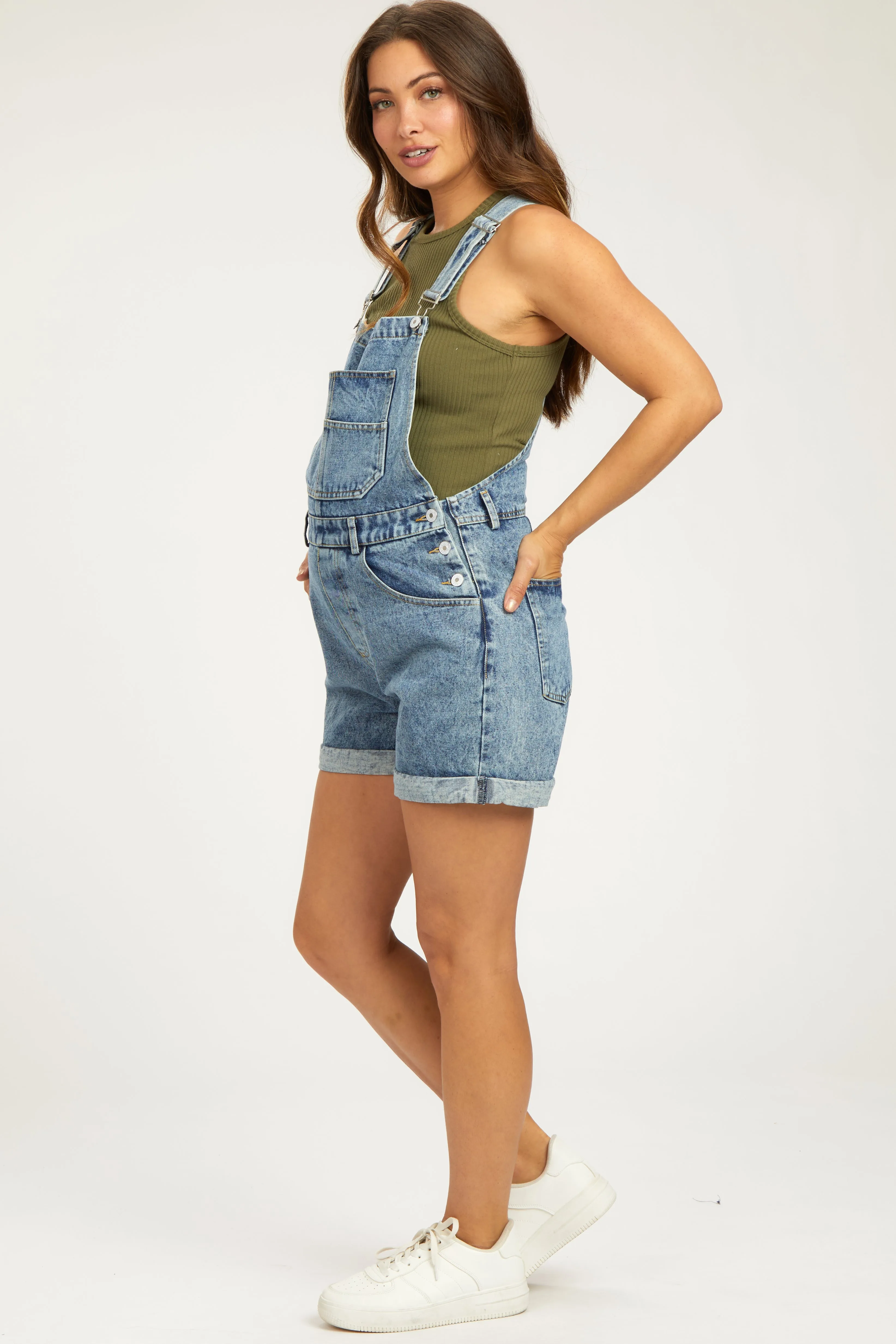 Blue Rolled Hem Maternity Short Overalls sold by Pinkblush product image thumbnail 2