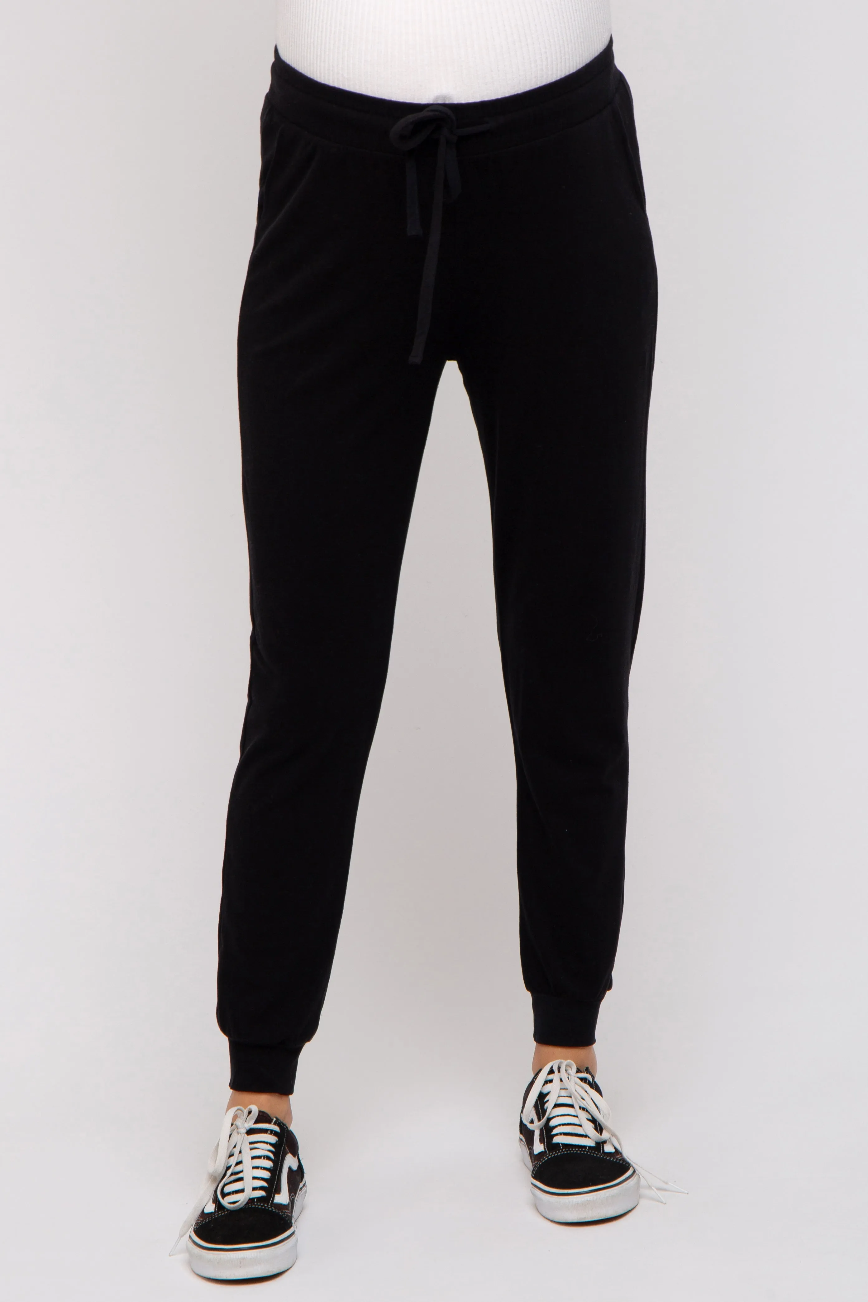 Black Ultra Soft Knit Drawstring Maternity Joggers sold by Pinkblush product image thumbnail 2