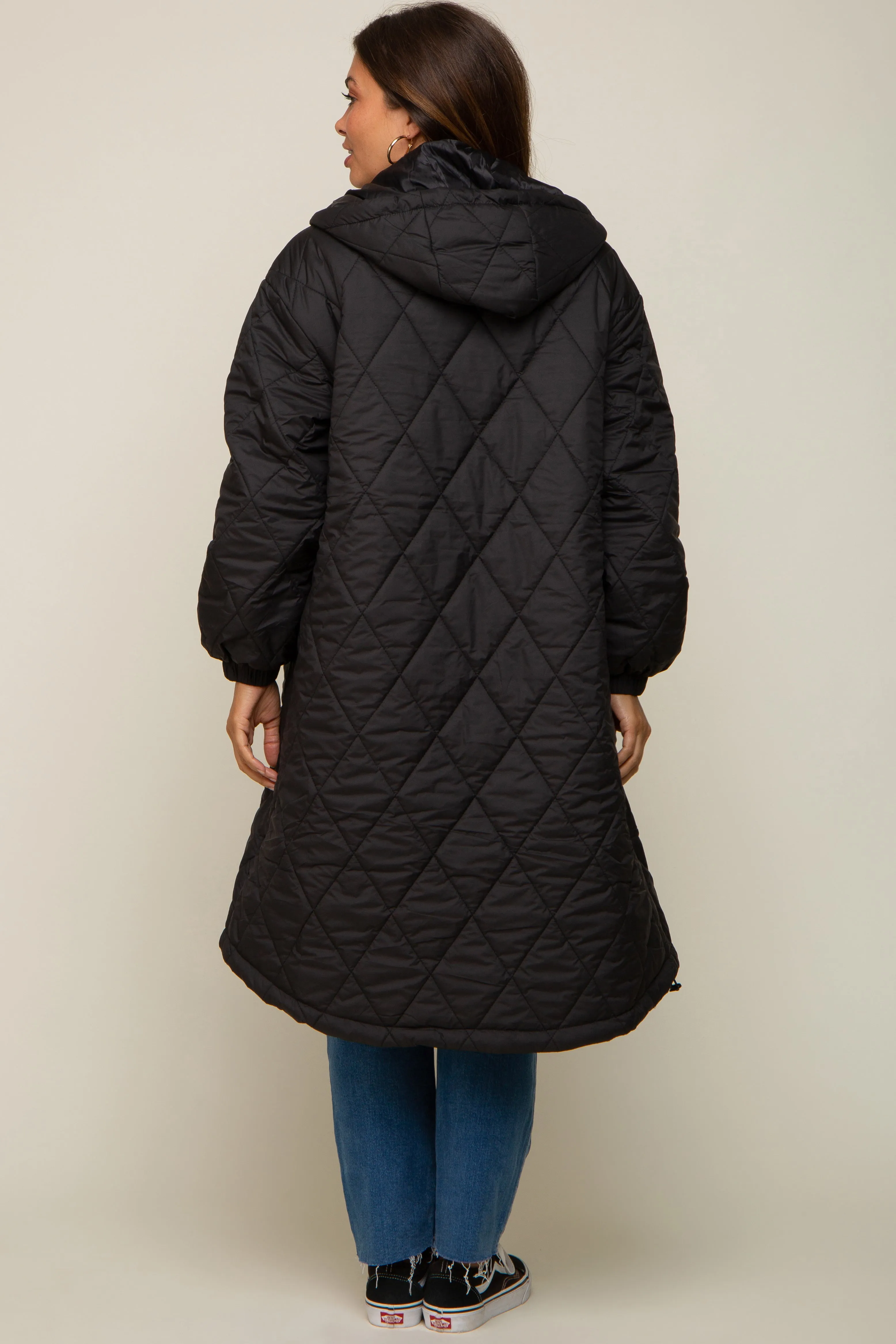 Black Quilted Long Maternity Puffer Jacket sold by Pinkblush product image thumbnail 3