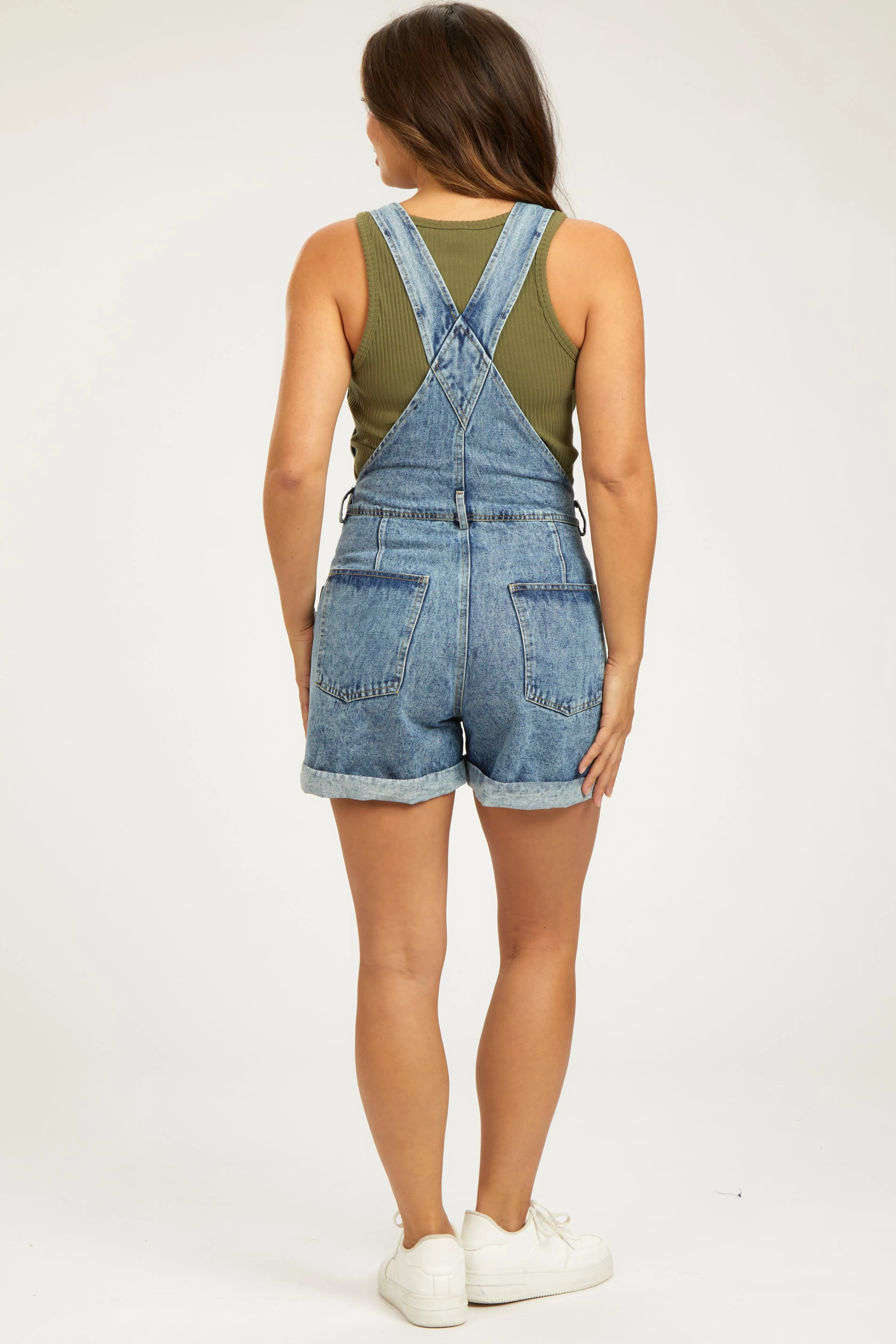 Blue Rolled Hem Maternity Short Overalls sold by Pinkblush product image thumbnail 3