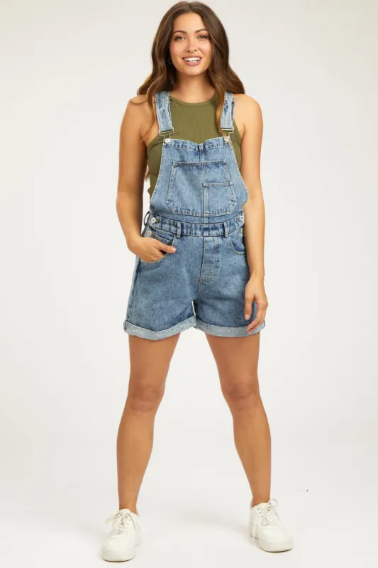 Blue Rolled Hem Maternity Short Overalls sold by Pinkblush