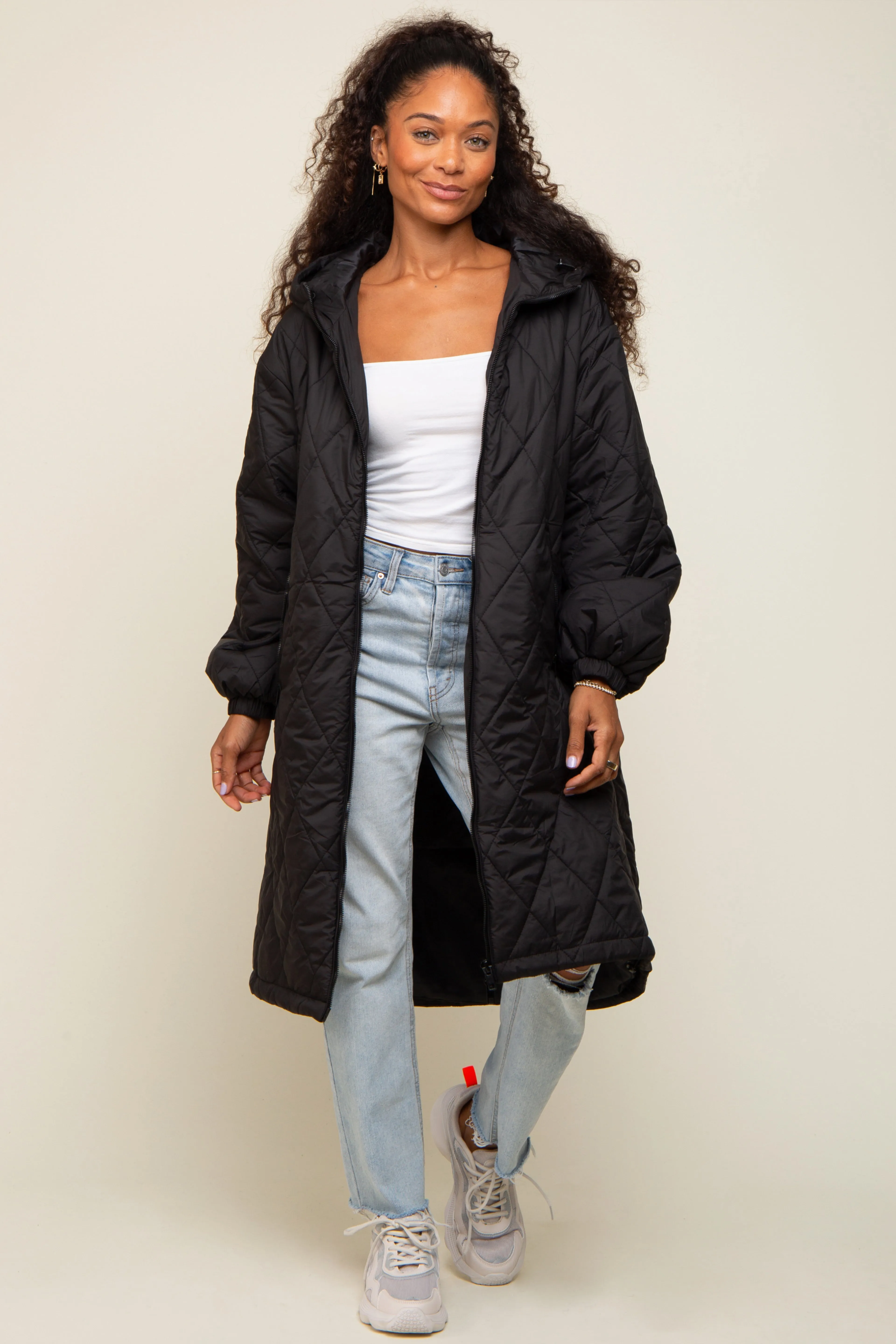 Black Quilted Long Maternity Puffer Jacket sold by Pinkblush product image thumbnail 5