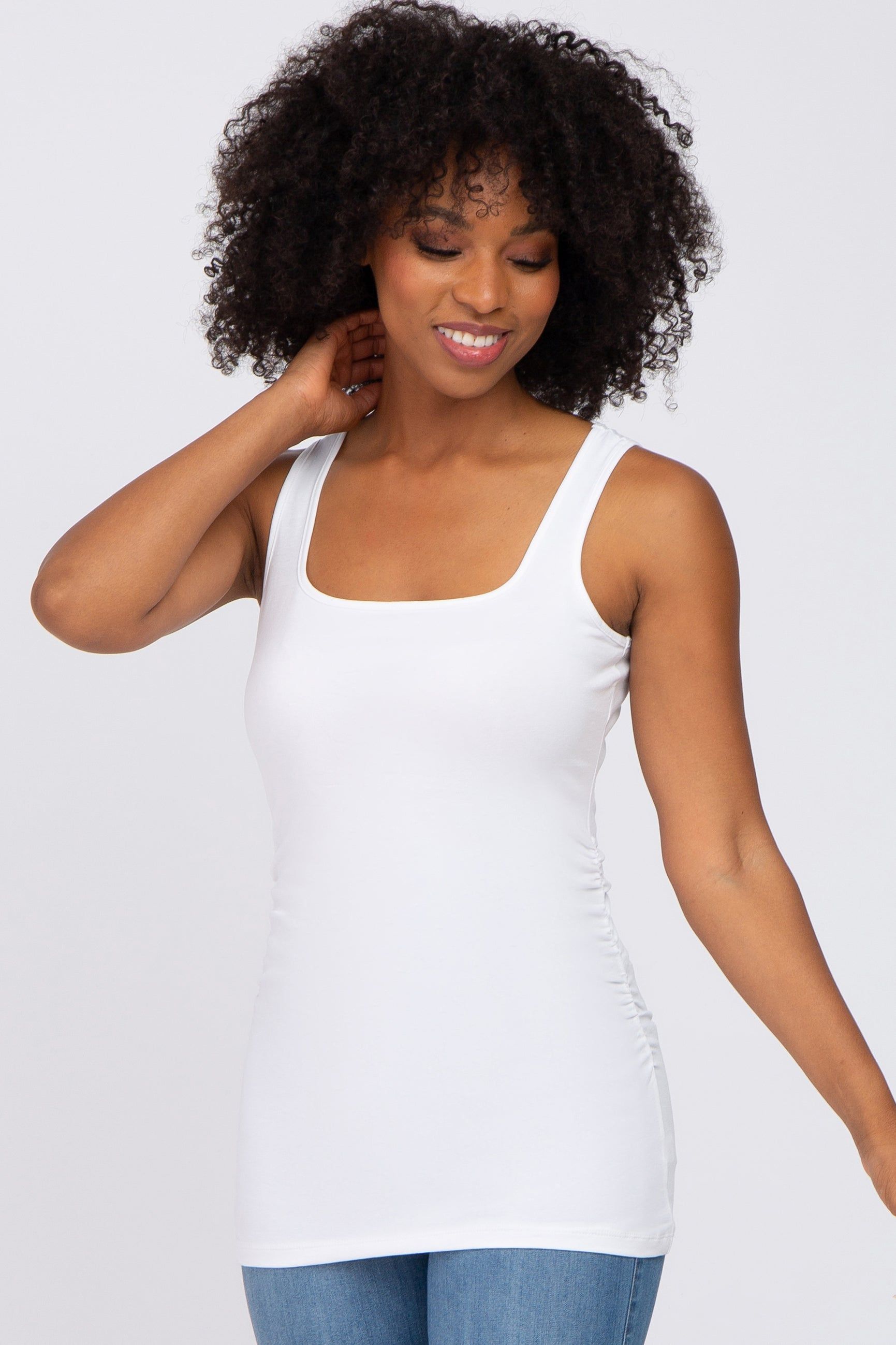 White Ruched Tank Top sold by Pinkblush