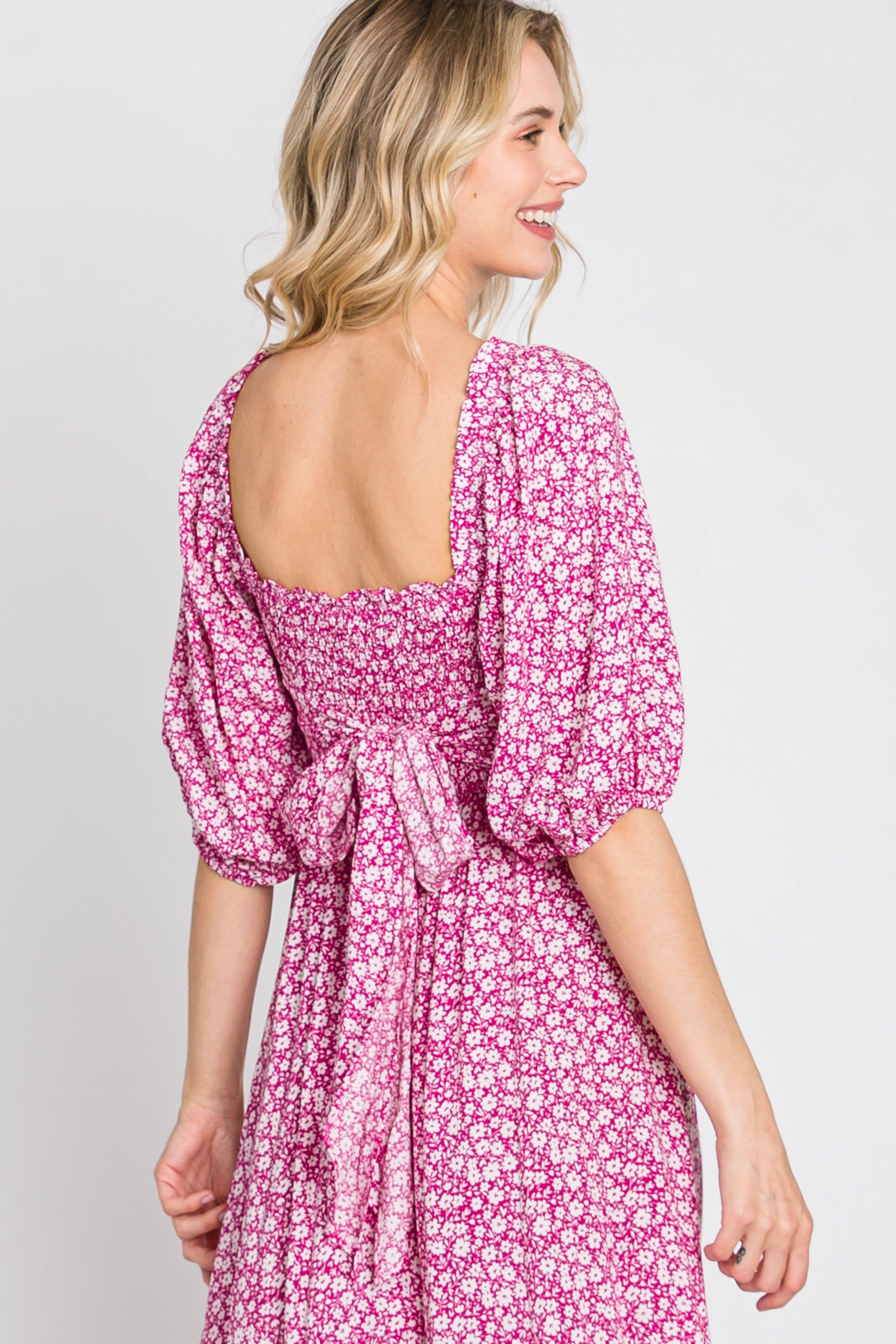 Fuchsia Floral Smocked Maxi Dress sold by Pinkblush product image thumbnail 12