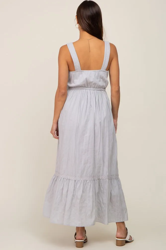 Grey Crochet Trim Button Front Maternity Midi Dress sold by Pinkblush product image thumbnail 4