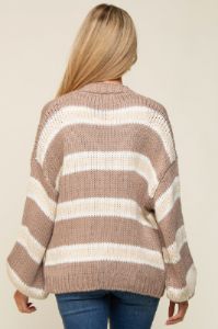 Taupe Striped Open Knit Maternity Cardigan sold by Pinkblush