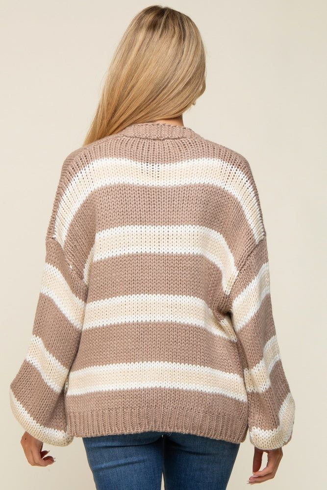 Taupe Striped Open Knit Maternity Cardigan sold by Pinkblush product image thumbnail 3