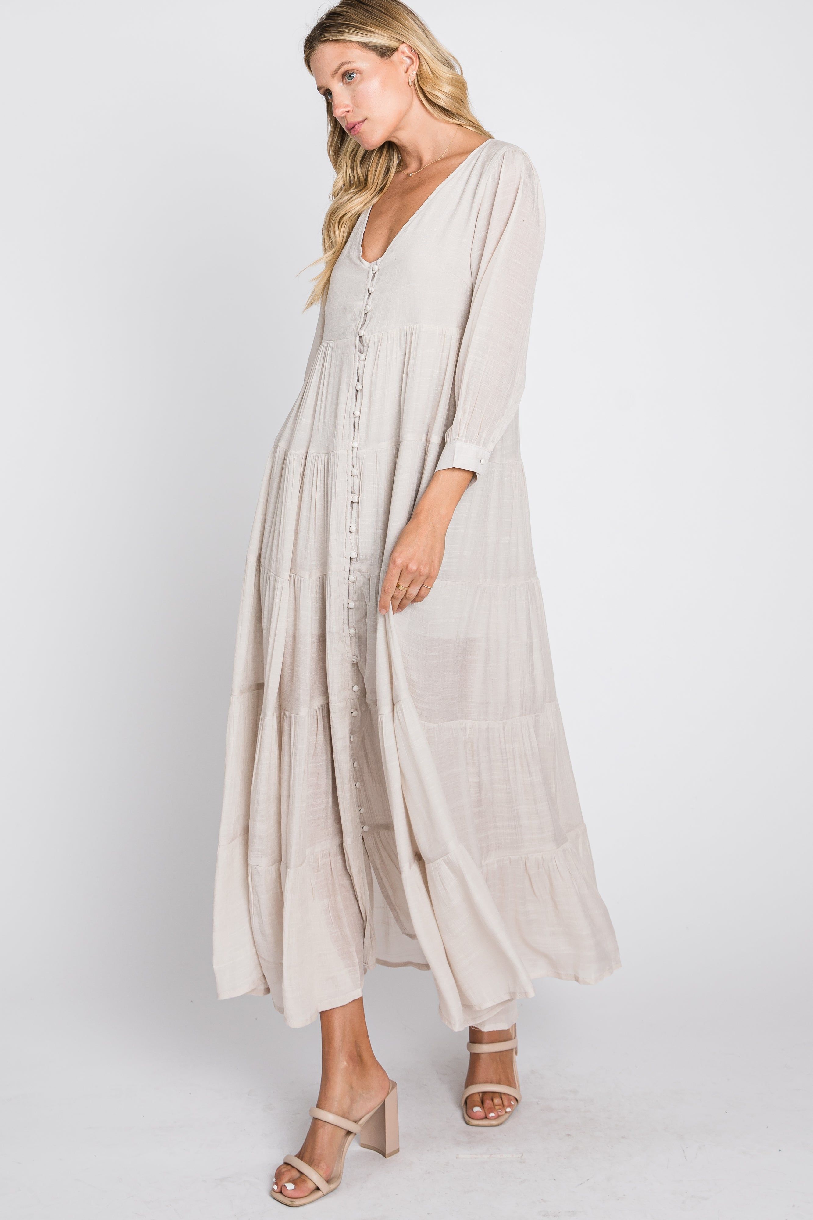 Ivory Button Front Tiered Maxi Dress sold by Pinkblush product image thumbnail 5