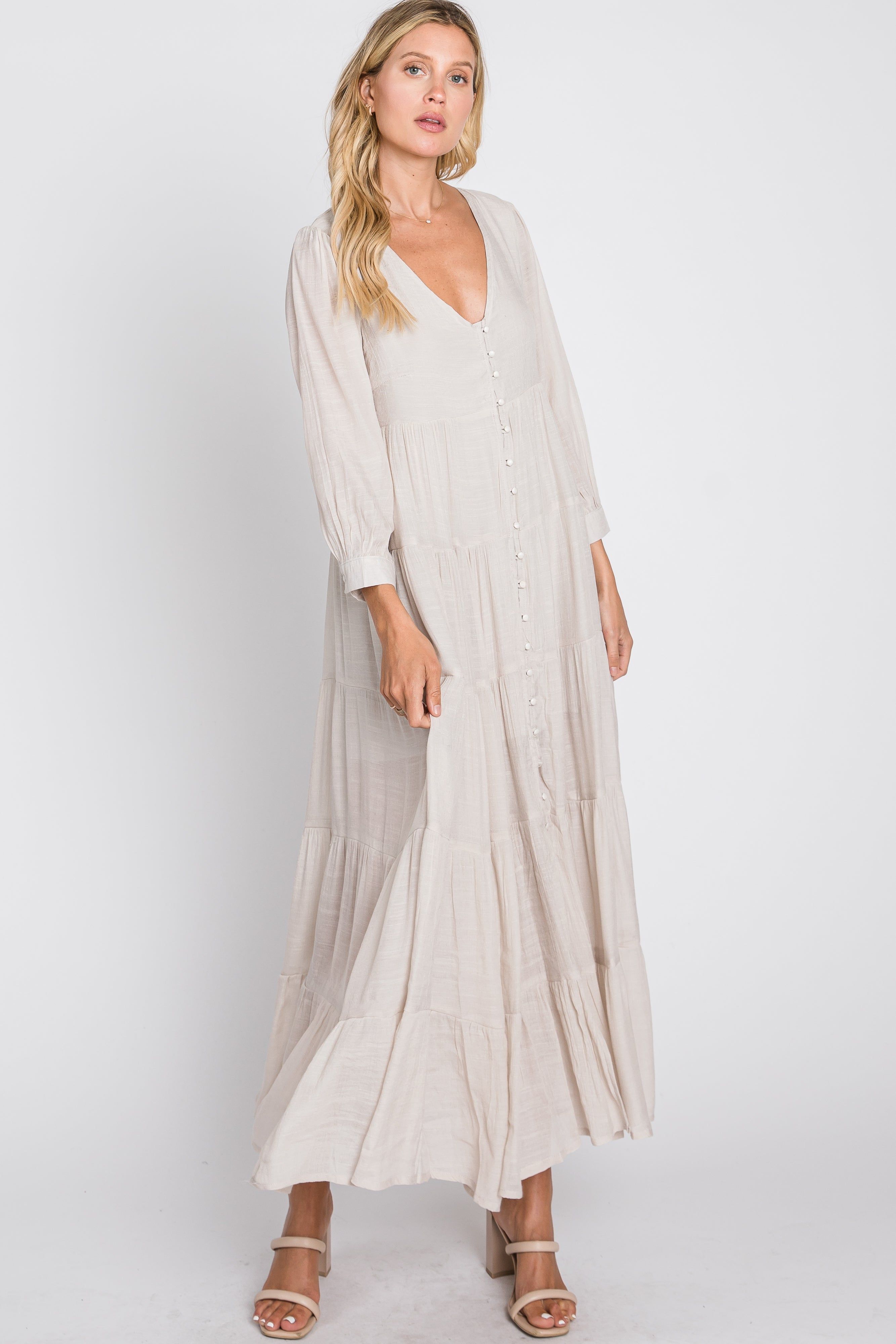 Ivory Button Front Tiered Maxi Dress sold by Pinkblush product image thumbnail 2