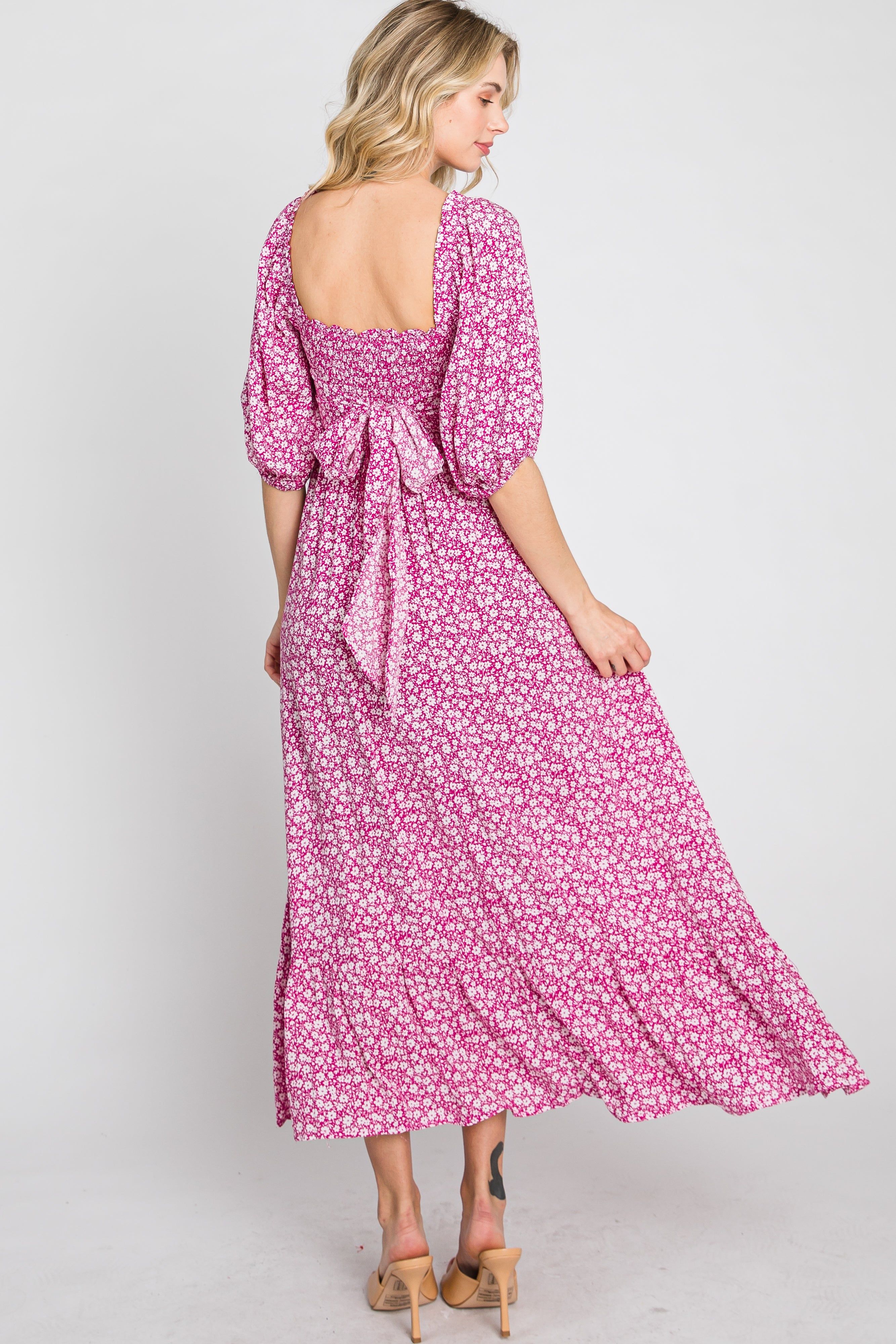 Fuchsia Floral Smocked Maxi Dress sold by Pinkblush product image thumbnail 8