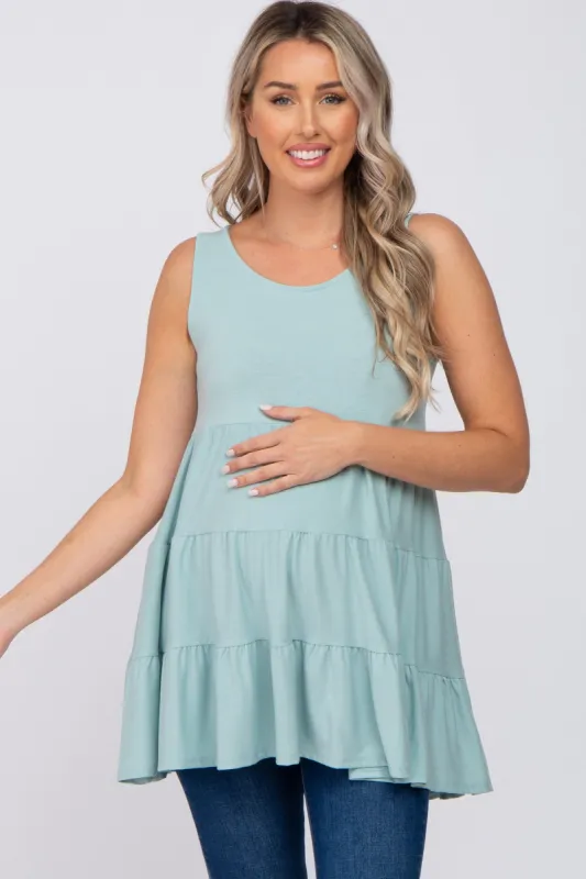 Mint Tiered Sleeveless Maternity Top sold by Pinkblush