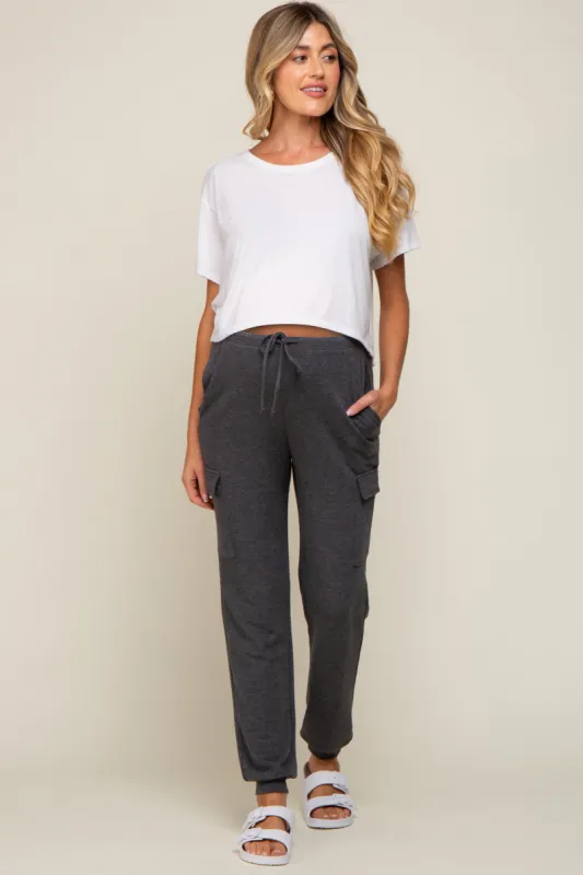 Charcoal Cargo Maternity Lounge Maternity Pants sold by Pinkblush