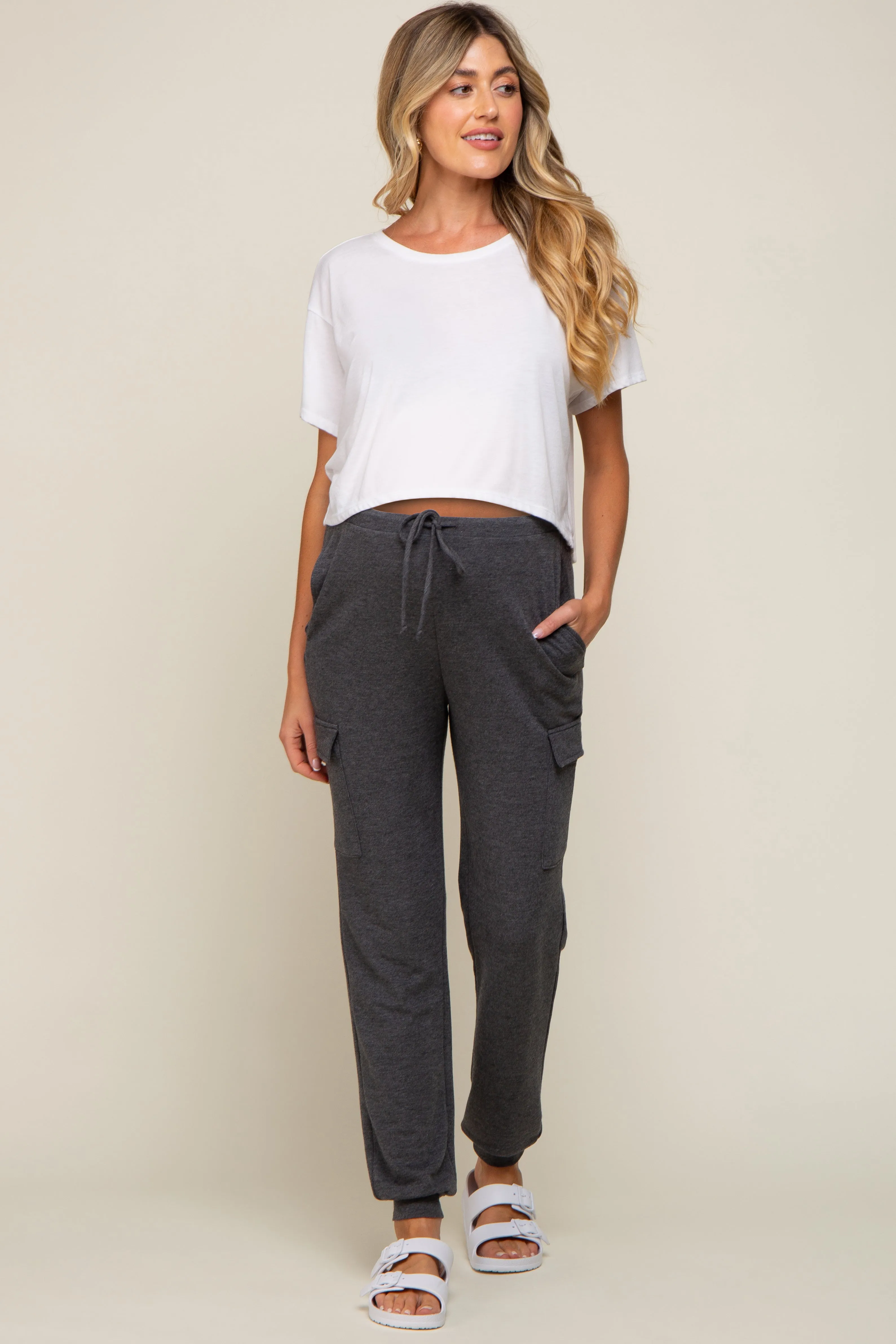 Charcoal Cargo Maternity Lounge Maternity Pants sold by Pinkblush