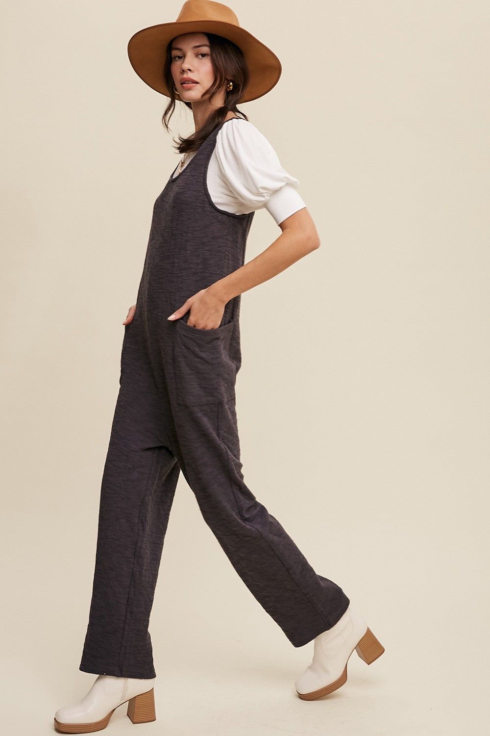 Charcoal Scoop Neck Sleeveless Jumpsuit sold by Pinkblush product image thumbnail 2