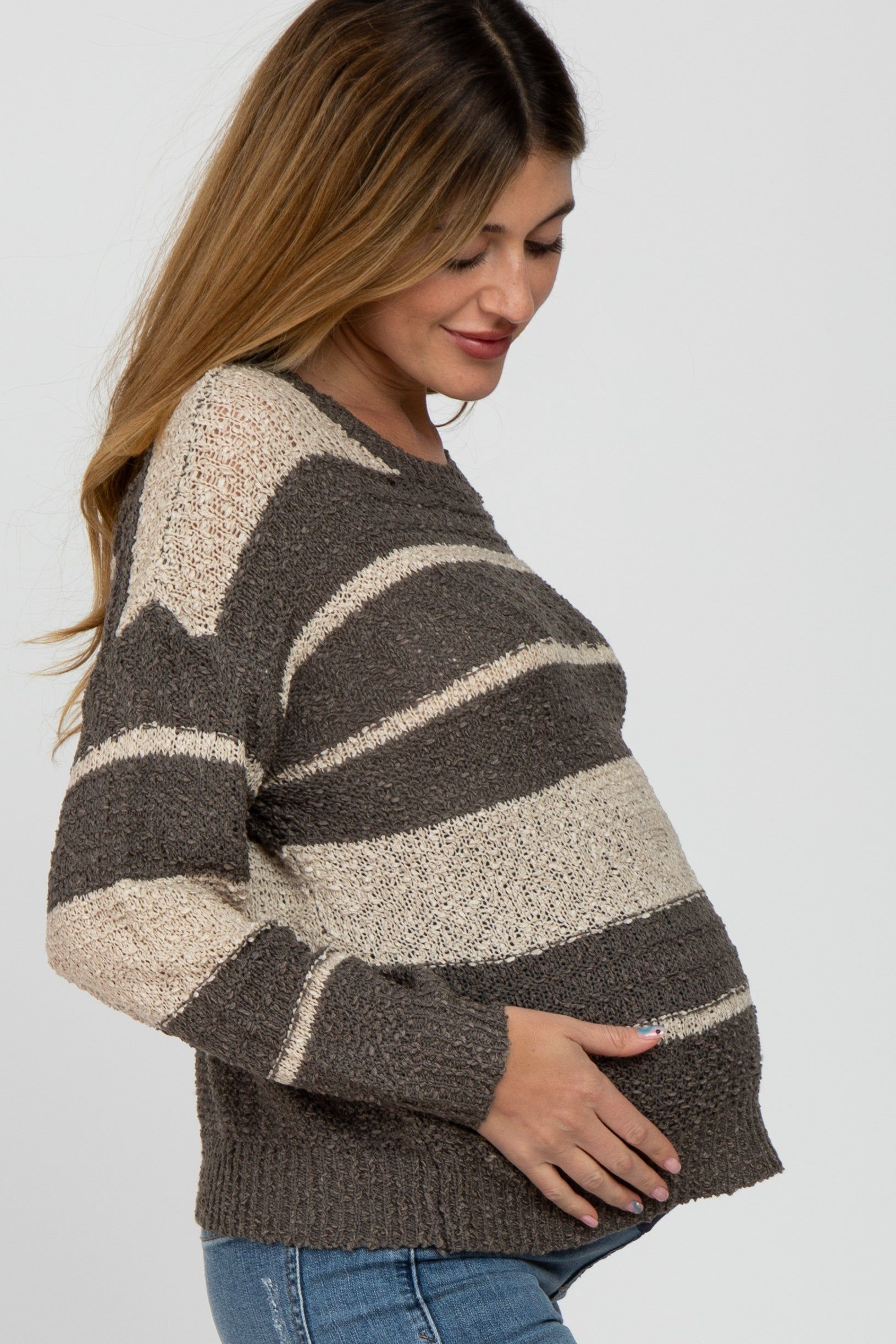 Olive Colorblock Striped Knit Maternity Top sold by Pinkblush product image thumbnail 3