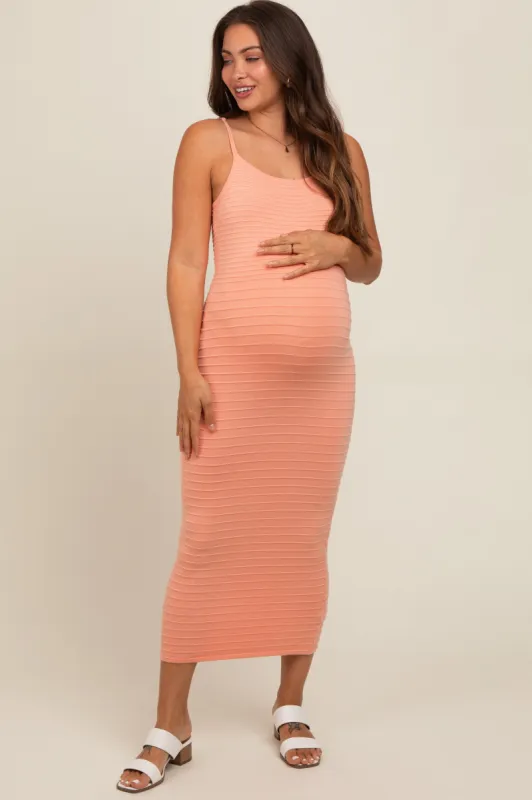 Peach Fitted Spaghetti Strap Maternity Midi Dress sold by Pinkblush