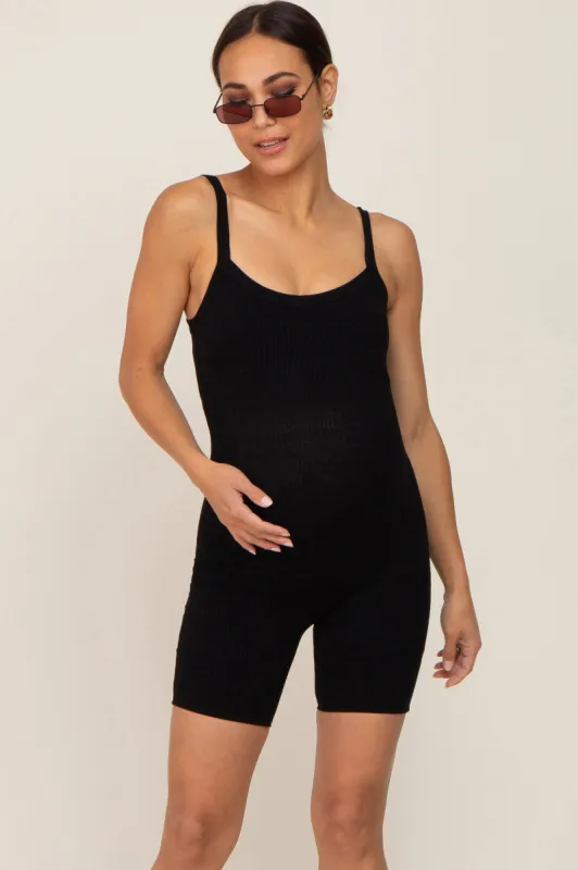 Black Ribbed Bodycon Maternity Romper sold by Pinkblush