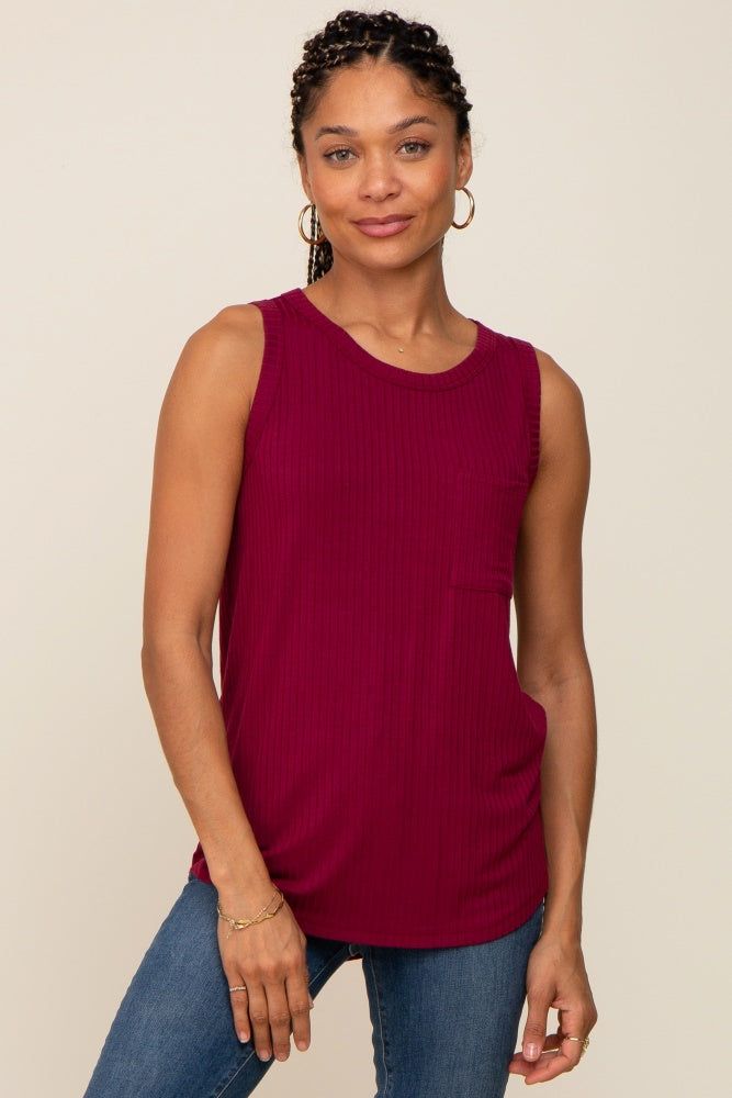 Burgundy Sleeveless Ribbed Pocked Maternity Top sold by Pinkblush product image thumbnail 5